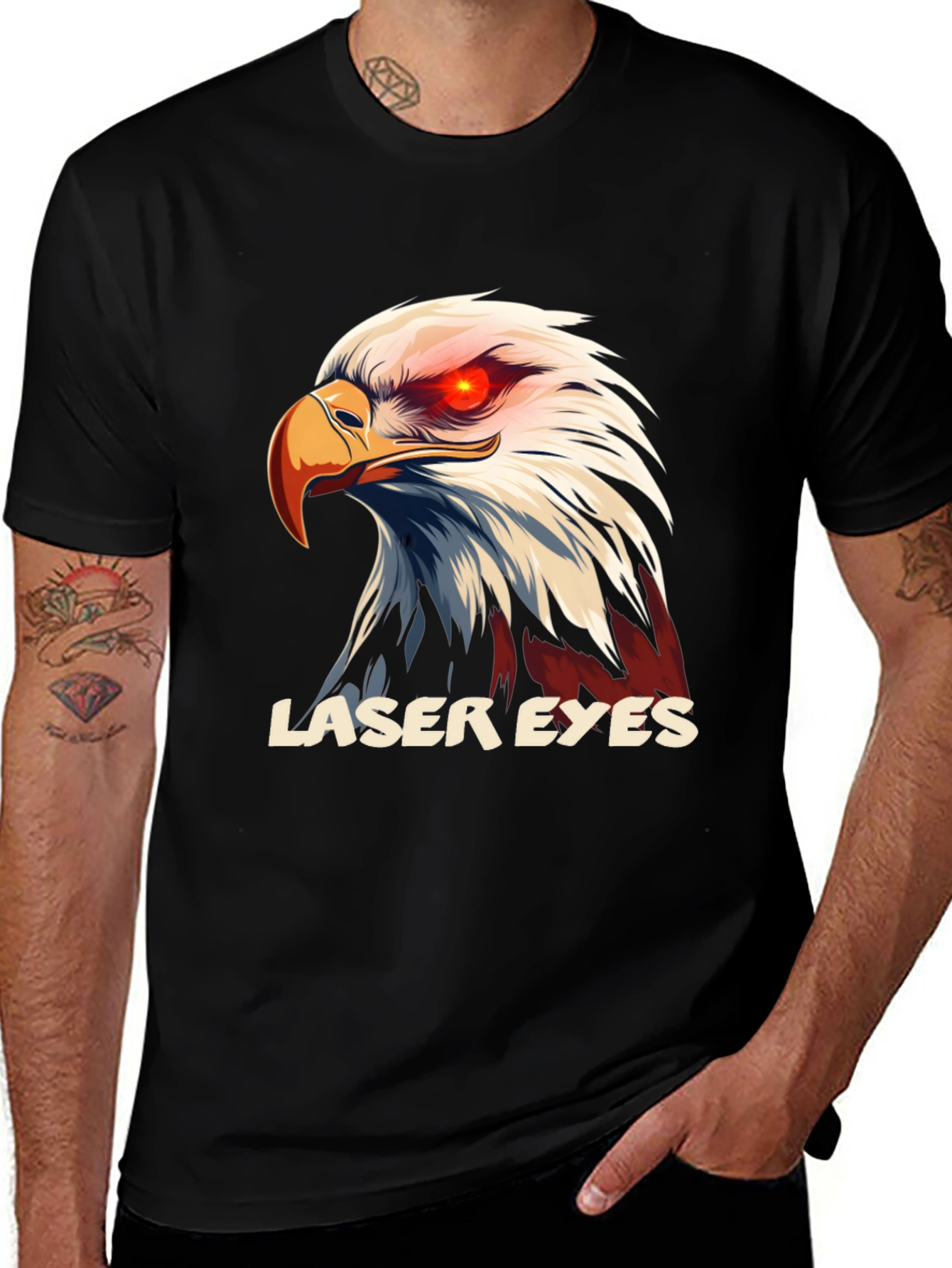 Laser Eyes Eagle Graphic T-Shirt - Bold Design