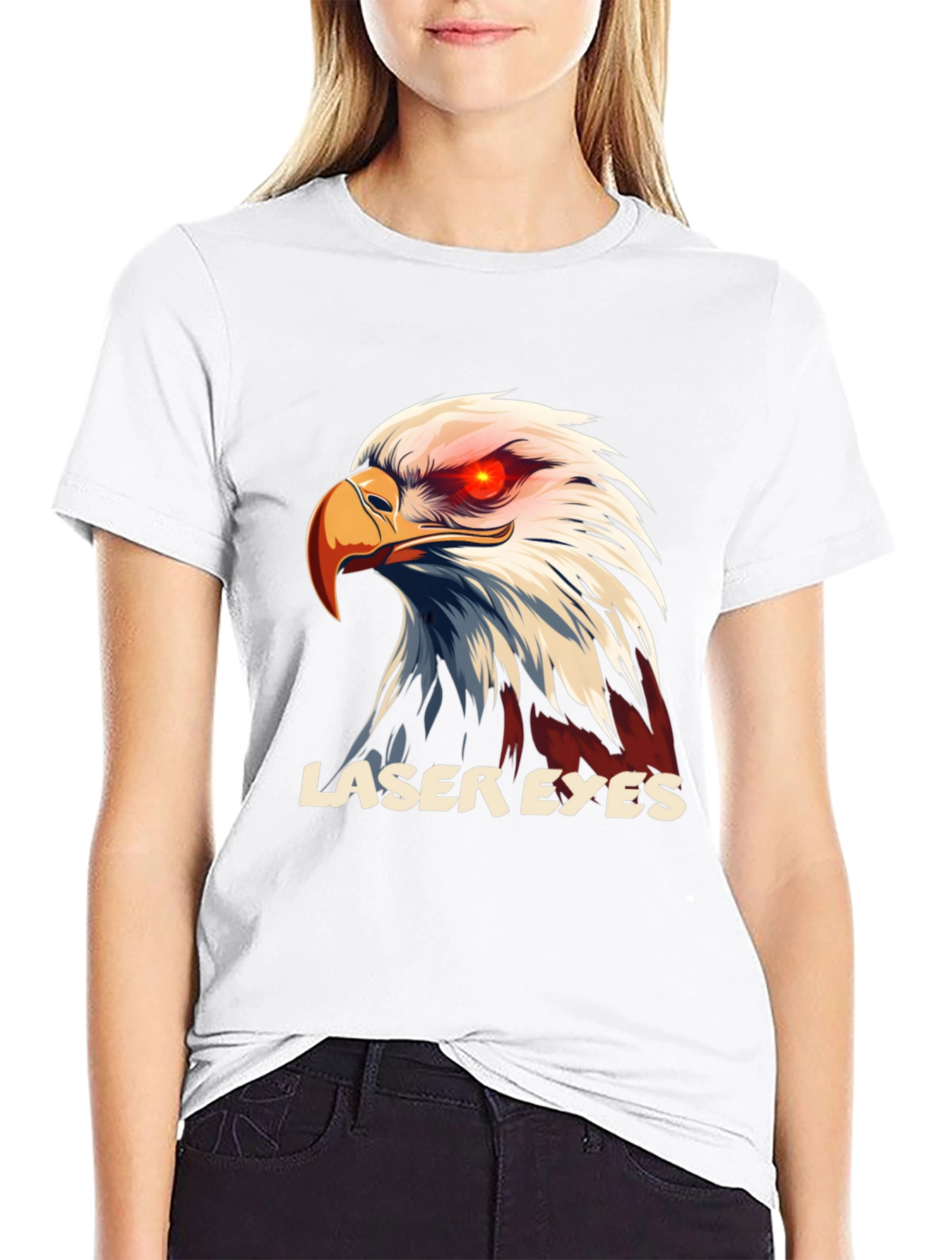 Laser Eyes Eagle Graphic T-Shirt - Bold Design