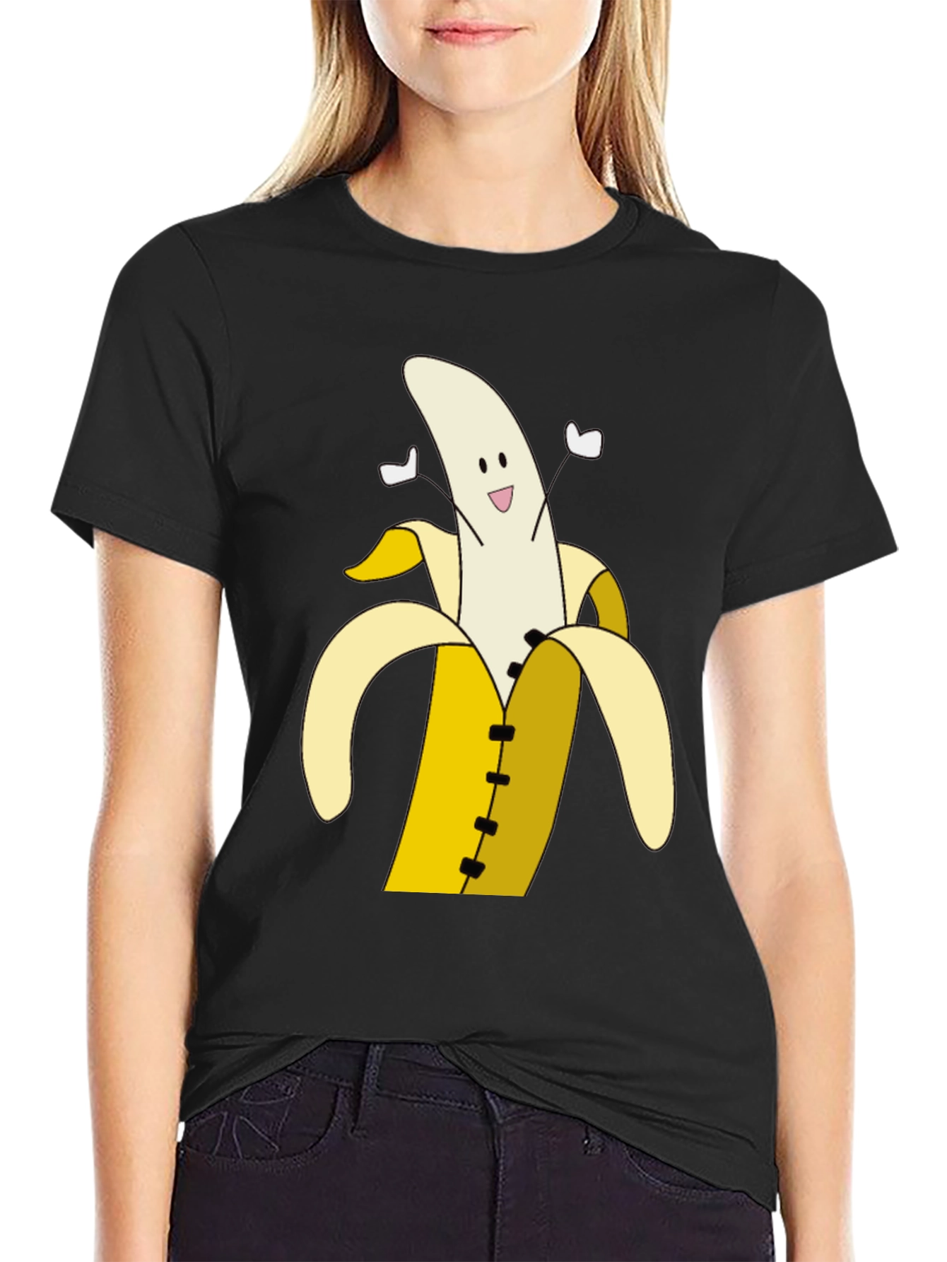 Banana Cartoon T-Shirt - Black Cotton Tee