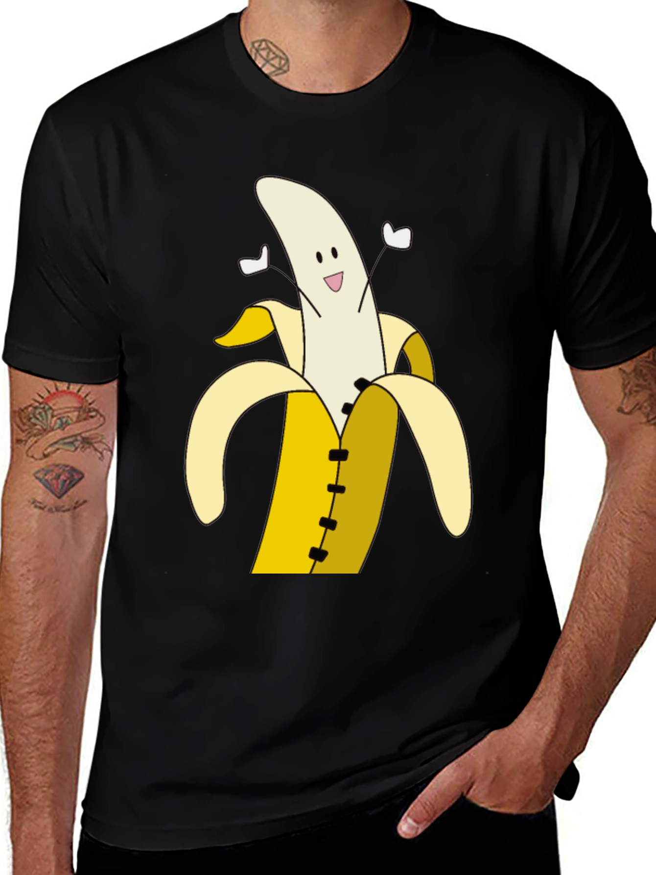 Banana Cartoon T-Shirt - Black Cotton Tee