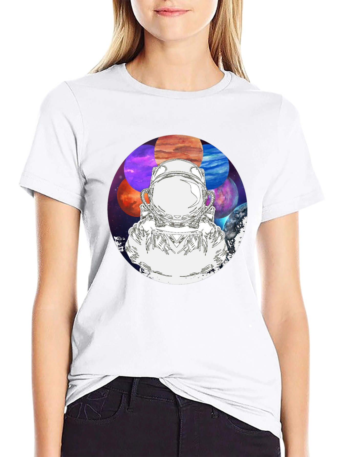 Astronaut & Planets Graphic Black T-Shirt