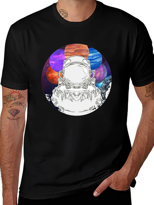 Astronaut & Planets Graphic Black T-Shirt