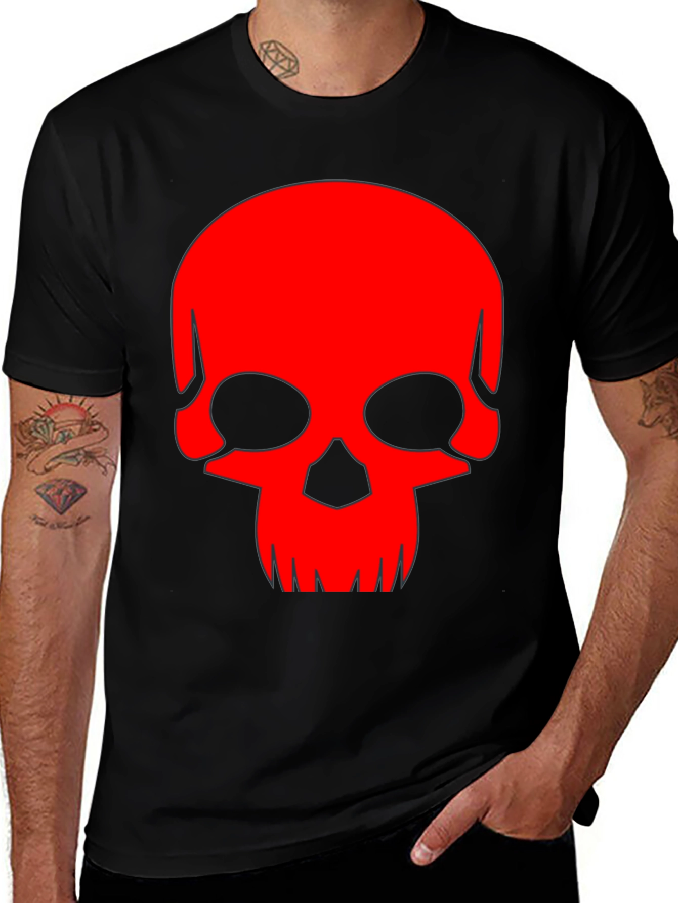 Skull Graphic Tee - Bold Red Design