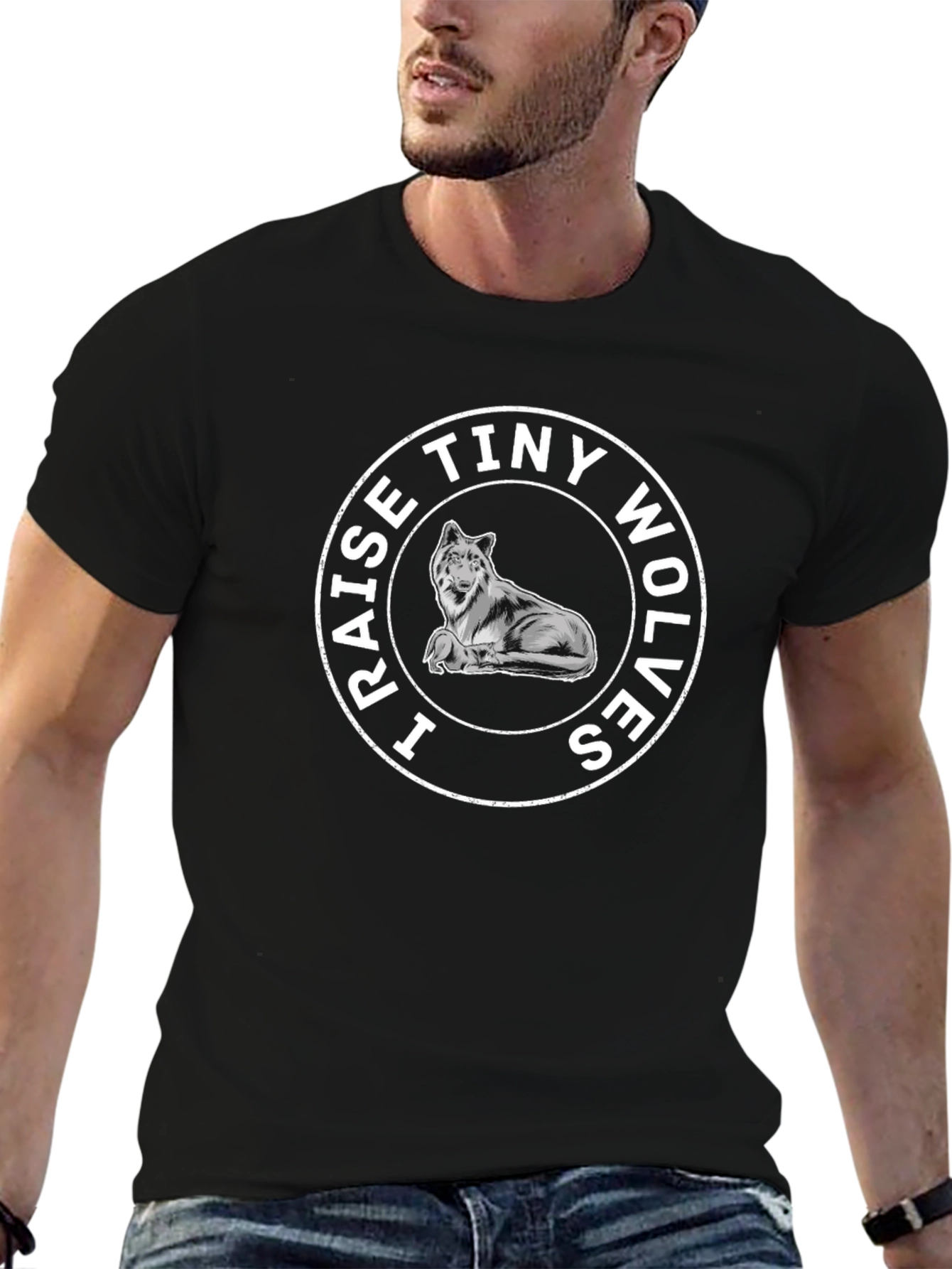 I Raise Tiny Wolves Graphic T-Shirt - Black