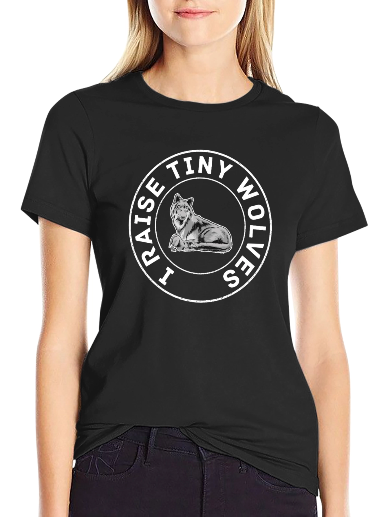 I Raise Tiny Wolves Graphic T-Shirt - Black