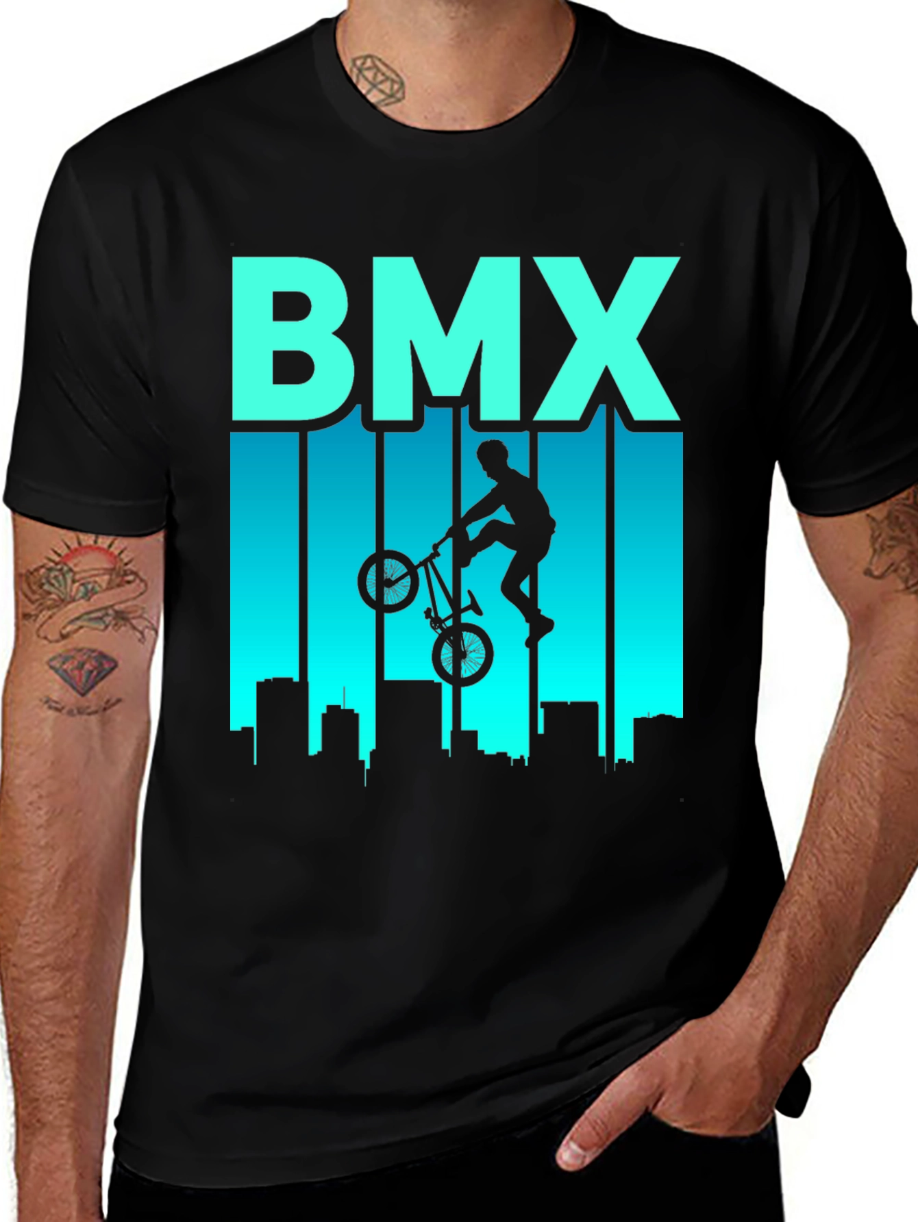 BMX Rider Graphic T-Shirt - Cityscape Design