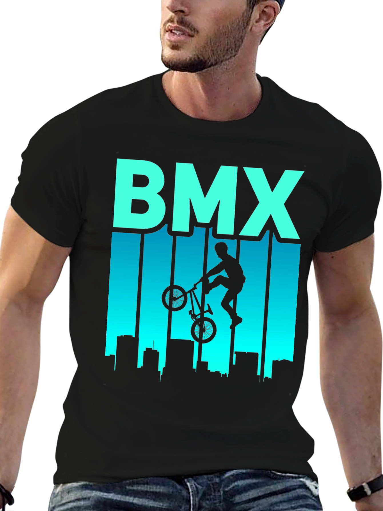 BMX Rider Graphic T-Shirt - Cityscape Design
