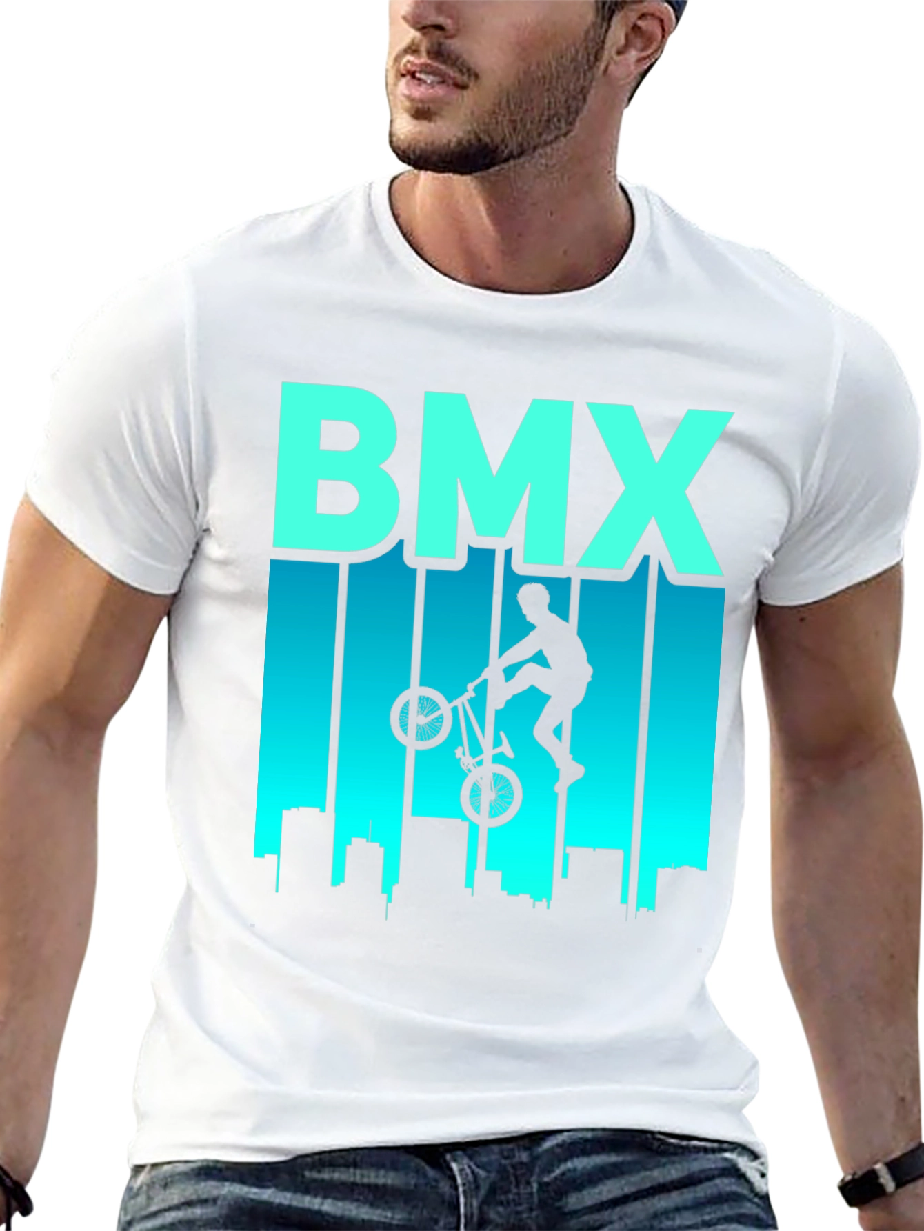 BMX Rider Graphic T-Shirt - Cityscape Design
