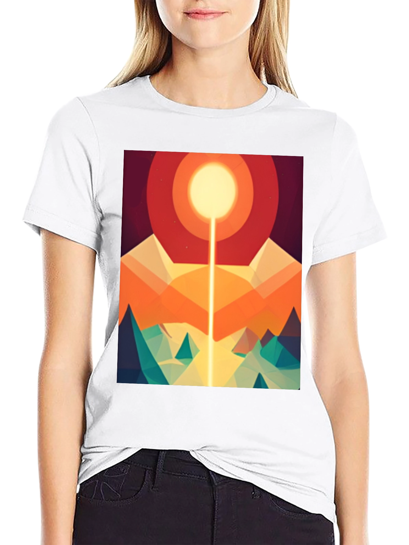 Abstract Geometric Sun Mountain Graphic Tee