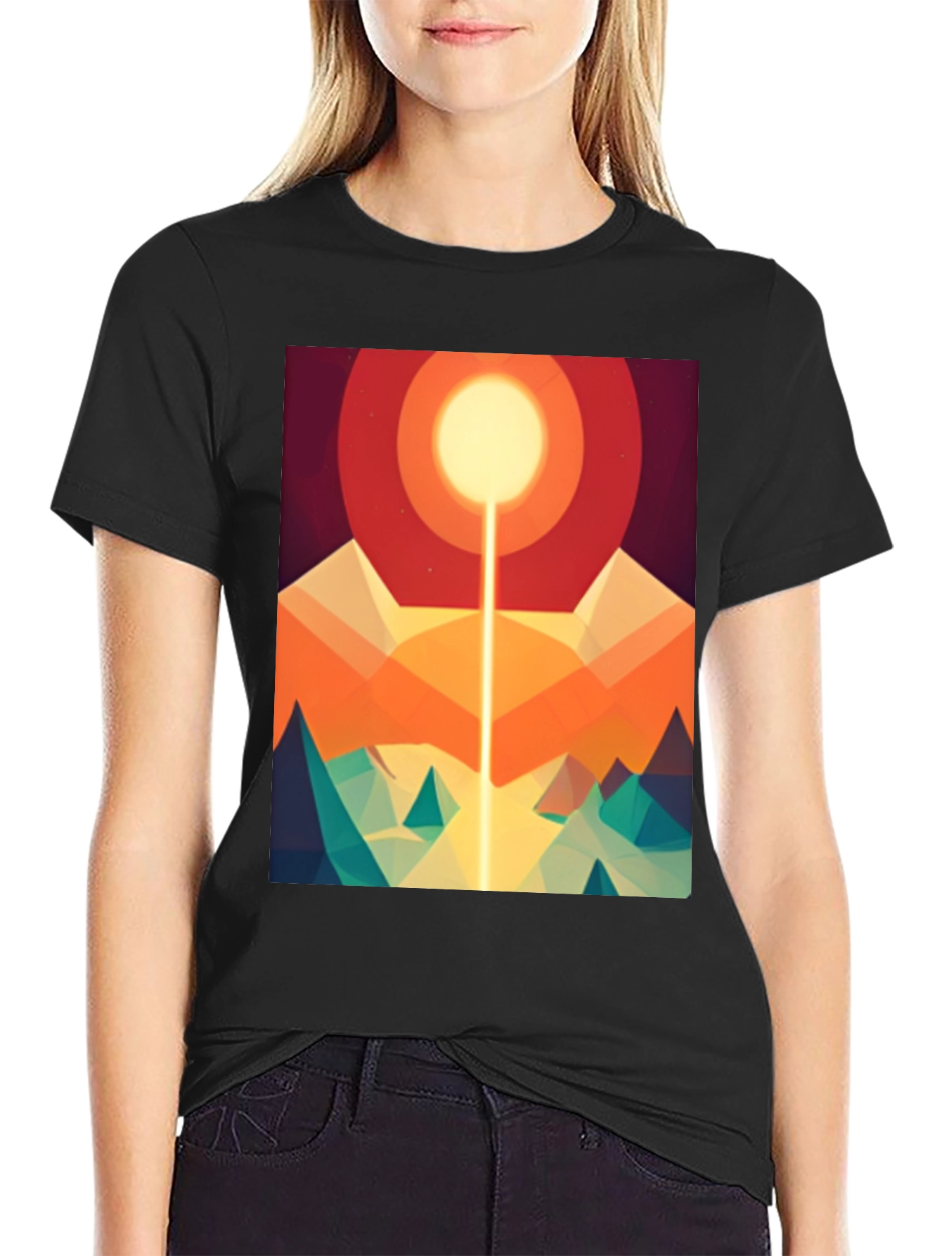 Abstract Geometric Sun Mountain Graphic Tee