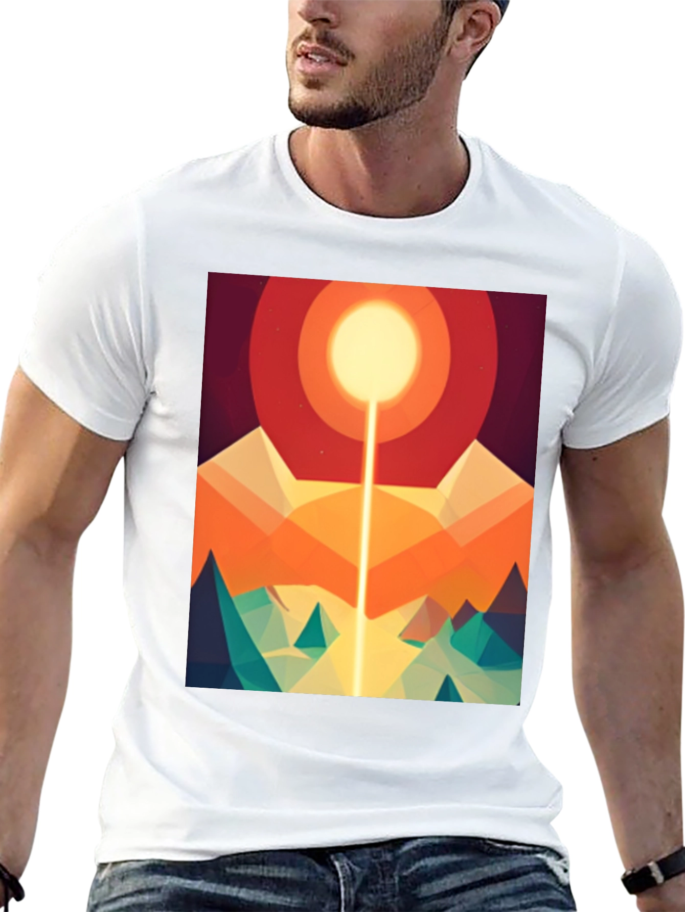 Abstract Geometric Sun Mountain Graphic Tee