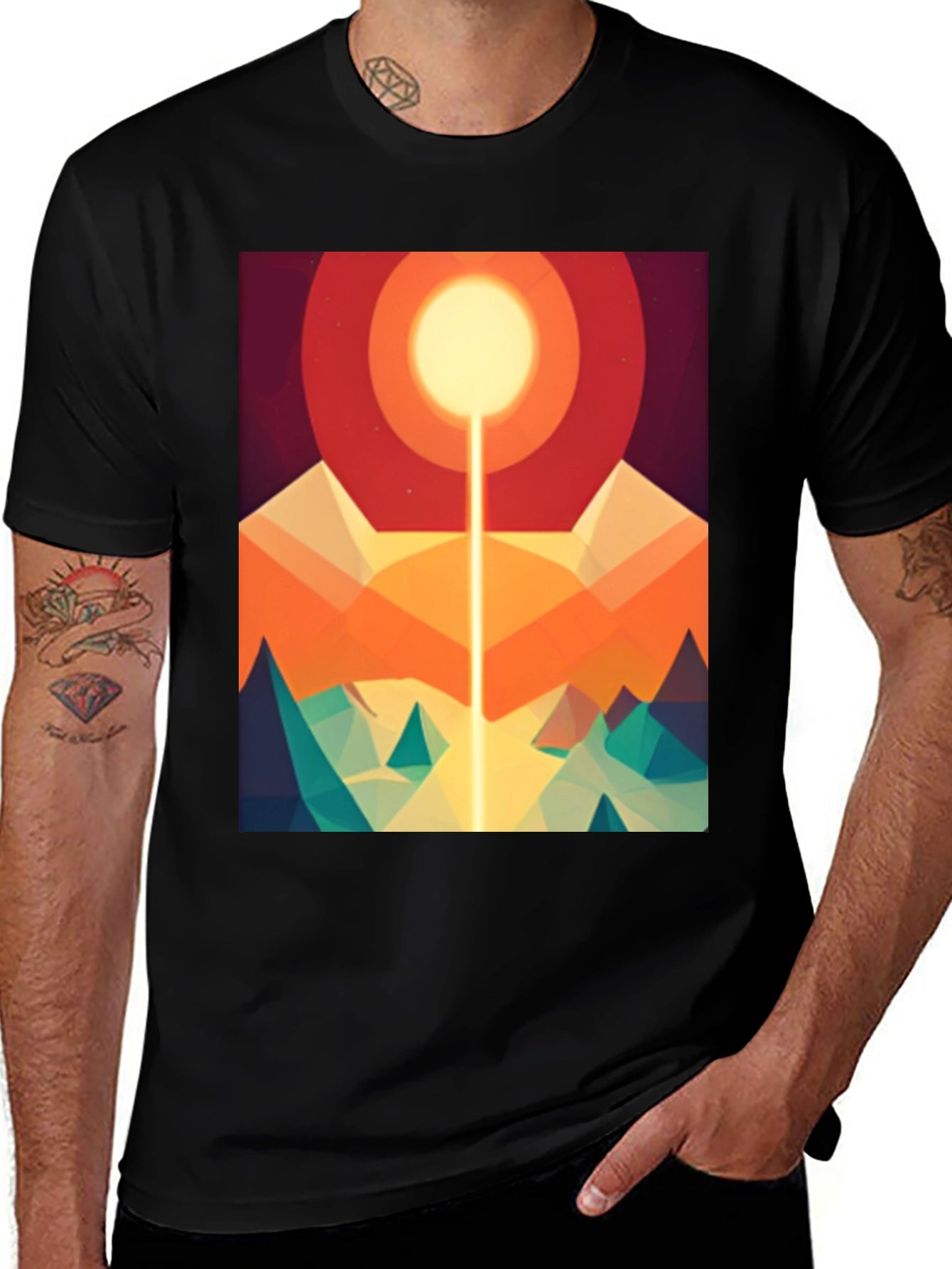 Abstract Geometric Sun Mountain Graphic Tee