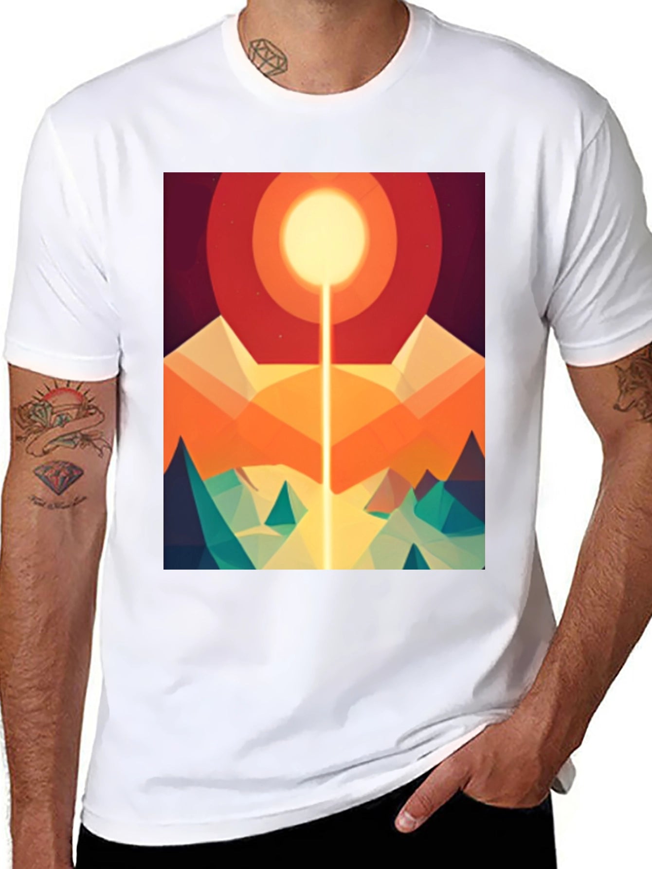 Abstract Geometric Sun Mountain Graphic Tee