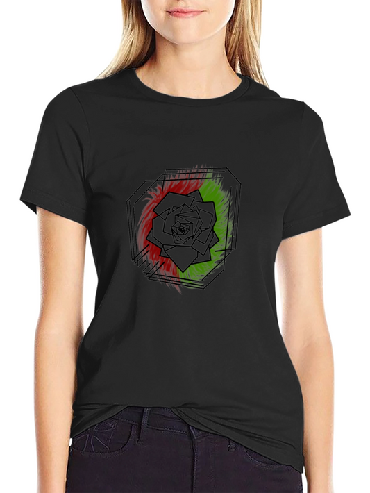 Abstract Rose Graphic Black T-Shirt
