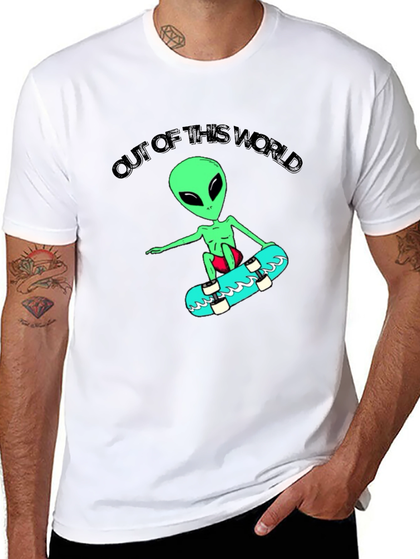 Alien Skateboarder T-Shirt: Out of This World Design
