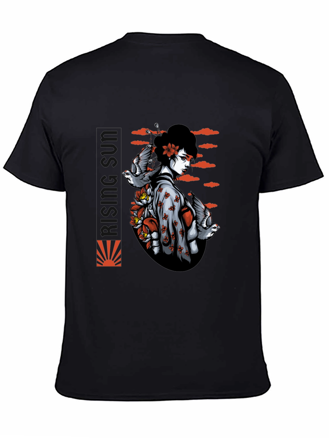 Geisha Bird Graphic Black T-Shirt