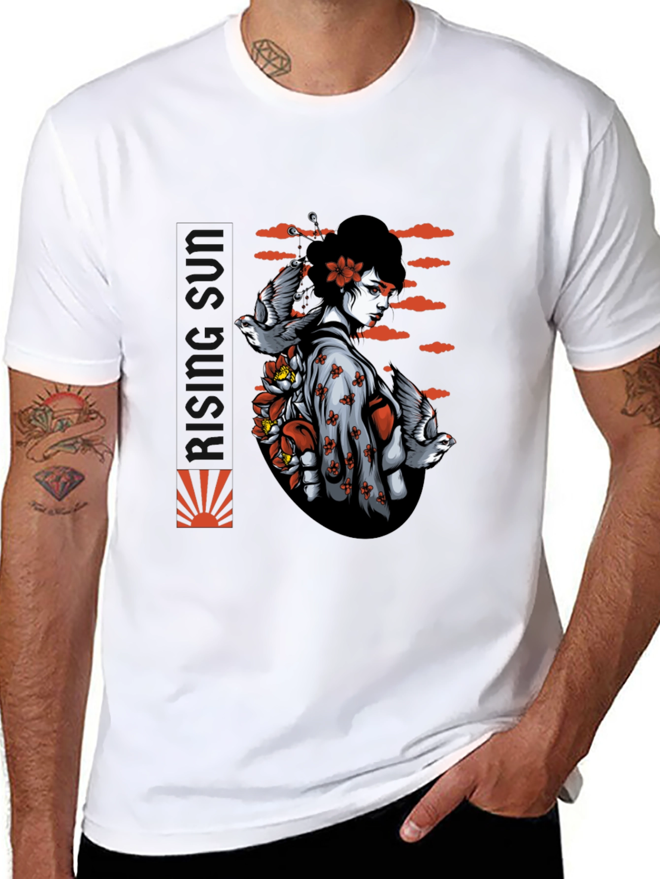 Geisha Bird Graphic Black T-Shirt
