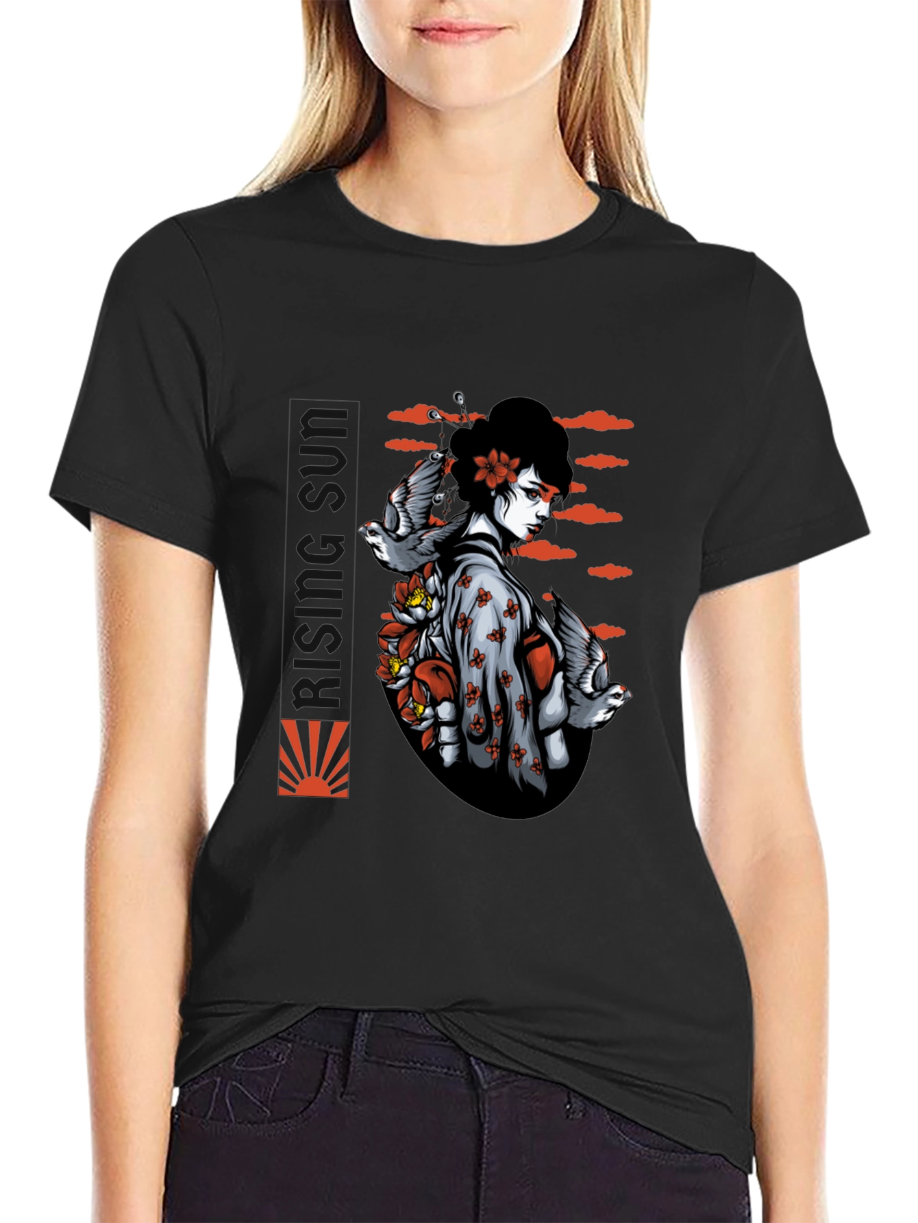 Geisha Bird Graphic Black T-Shirt