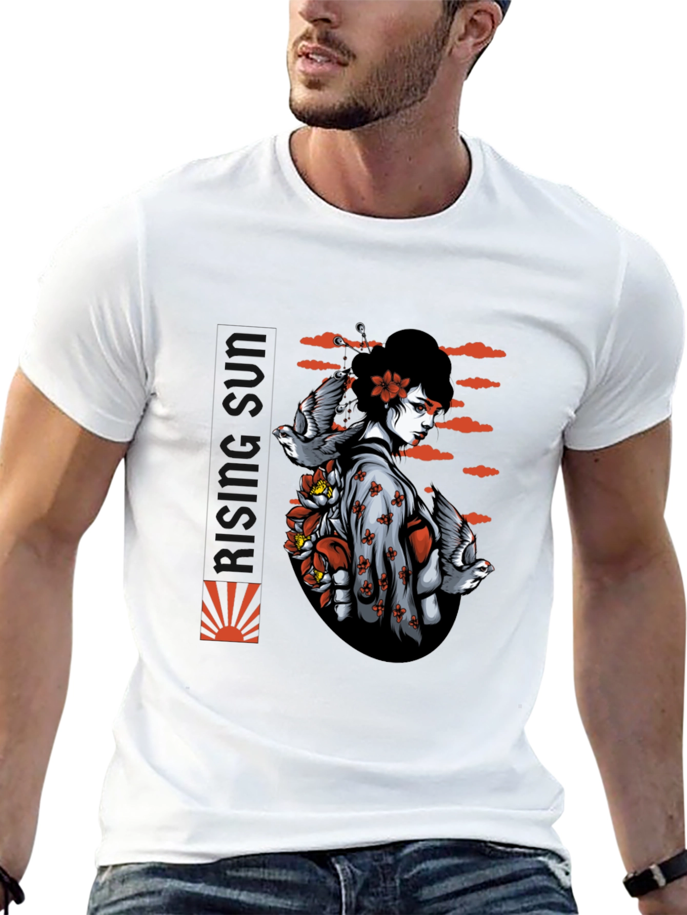 Geisha Bird Graphic Black T-Shirt