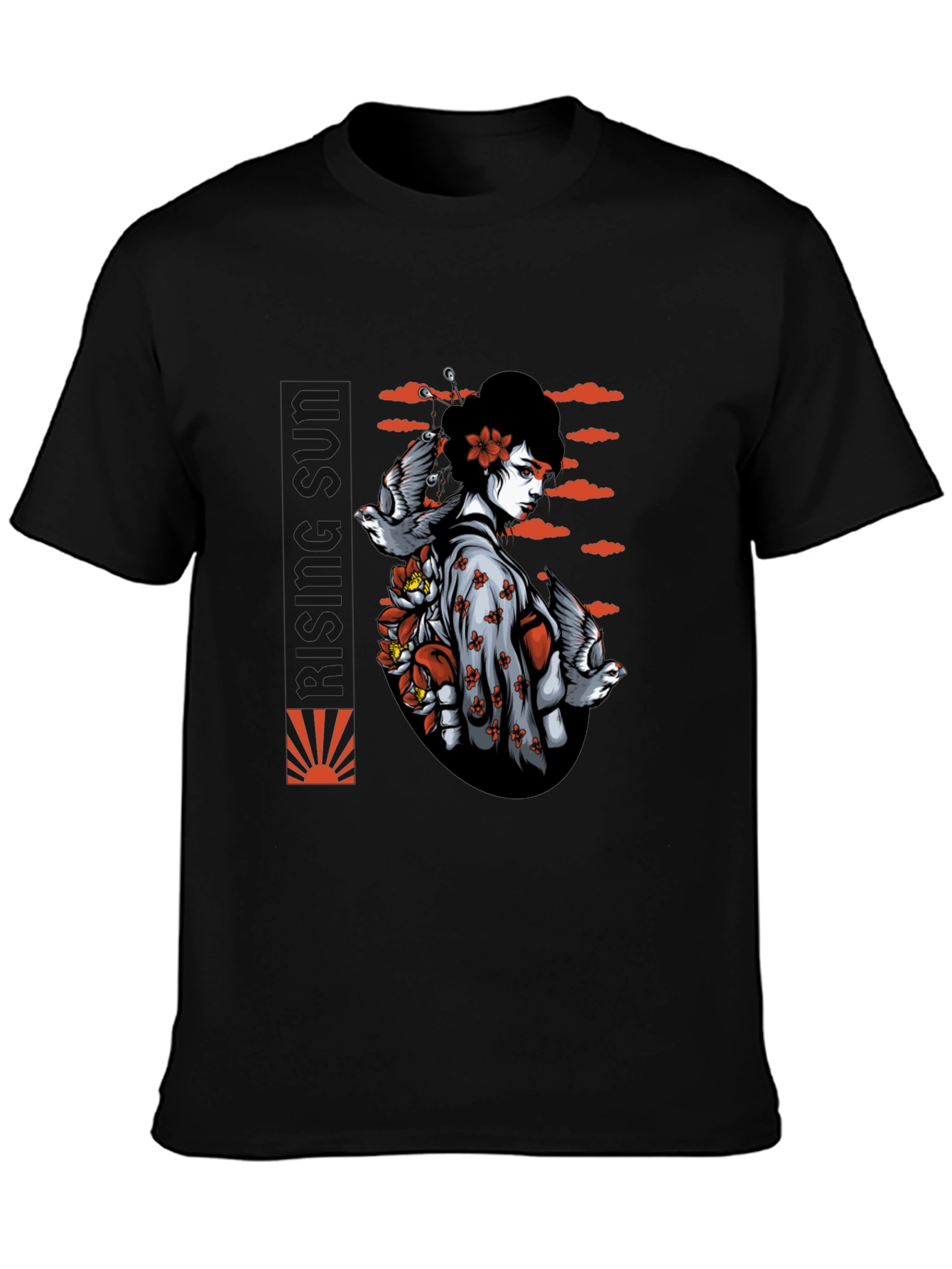 Geisha Bird Graphic Black T-Shirt