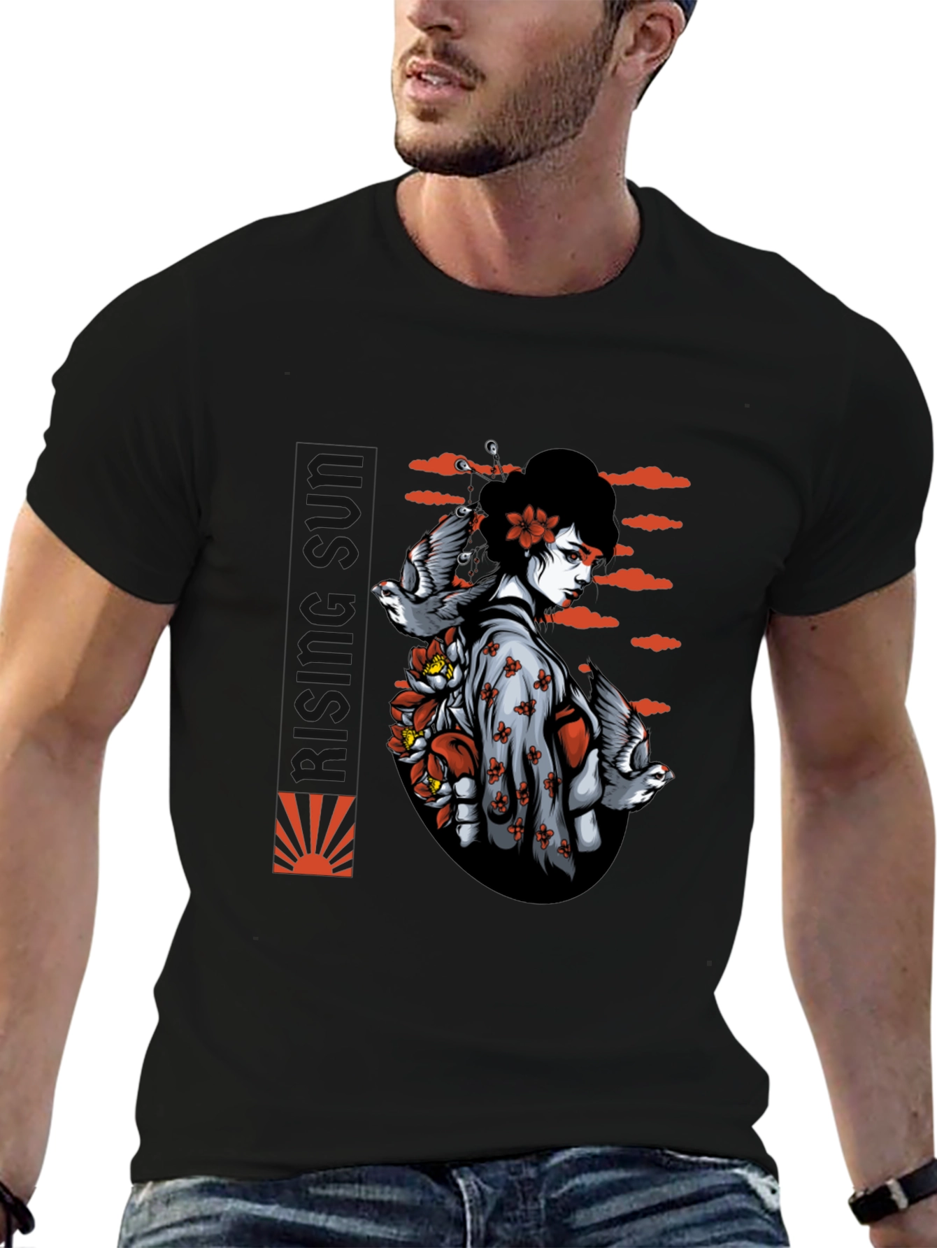 Geisha Bird Graphic Black T-Shirt