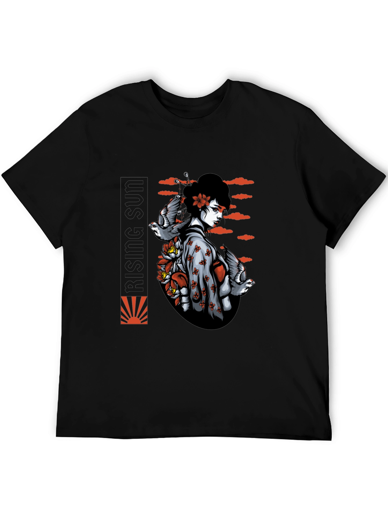 Geisha Bird Graphic Black T-Shirt