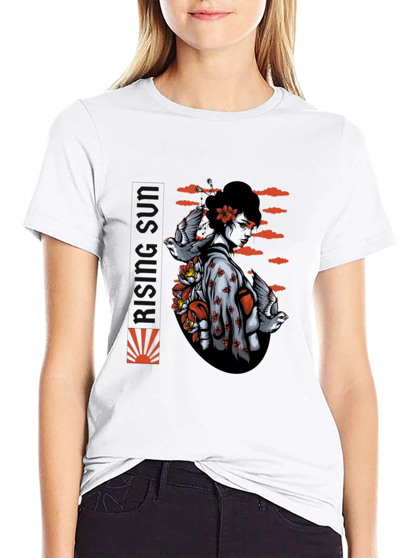 Geisha Bird Graphic Black T-Shirt