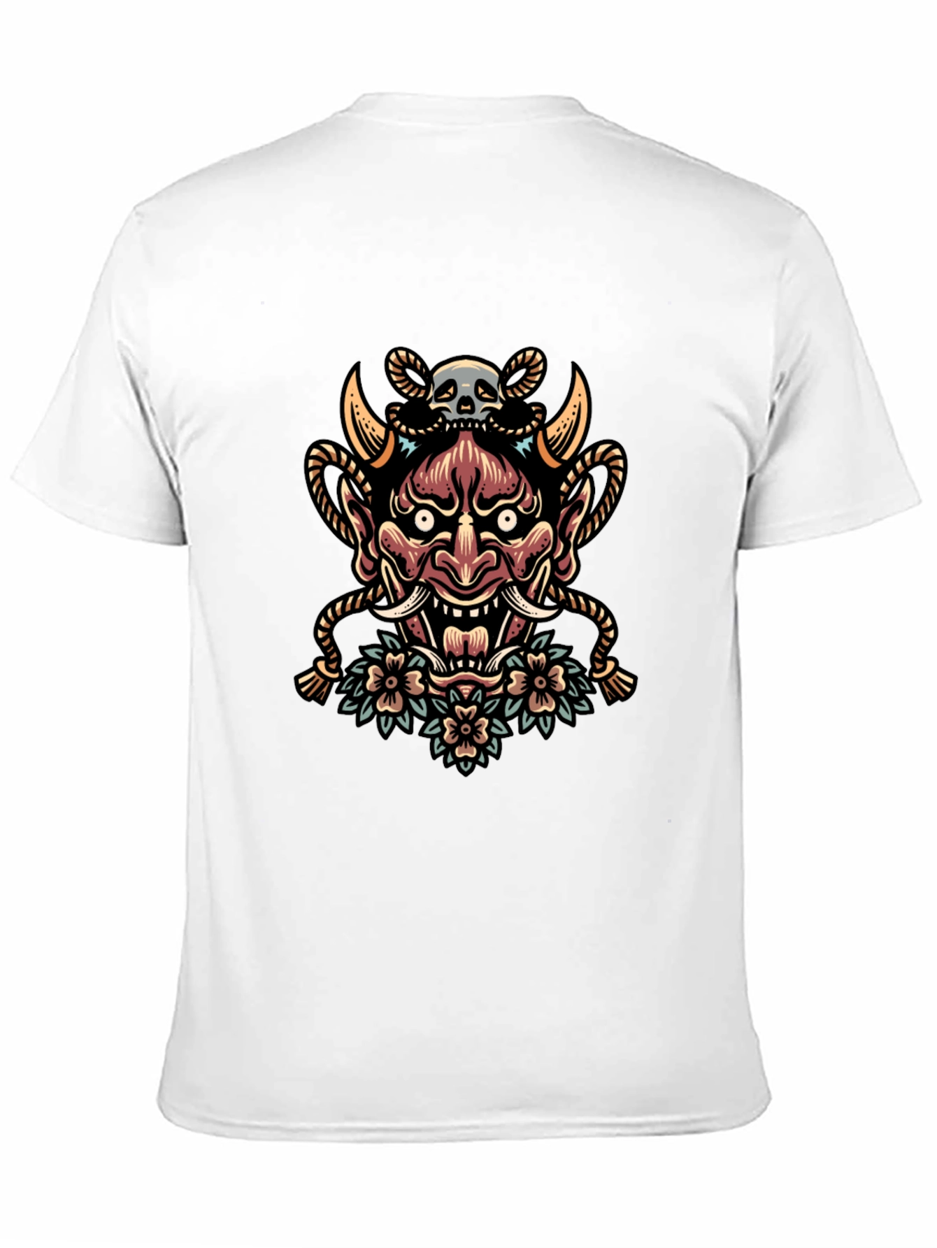 Skull and Oni Mask Graphic Tee - Black