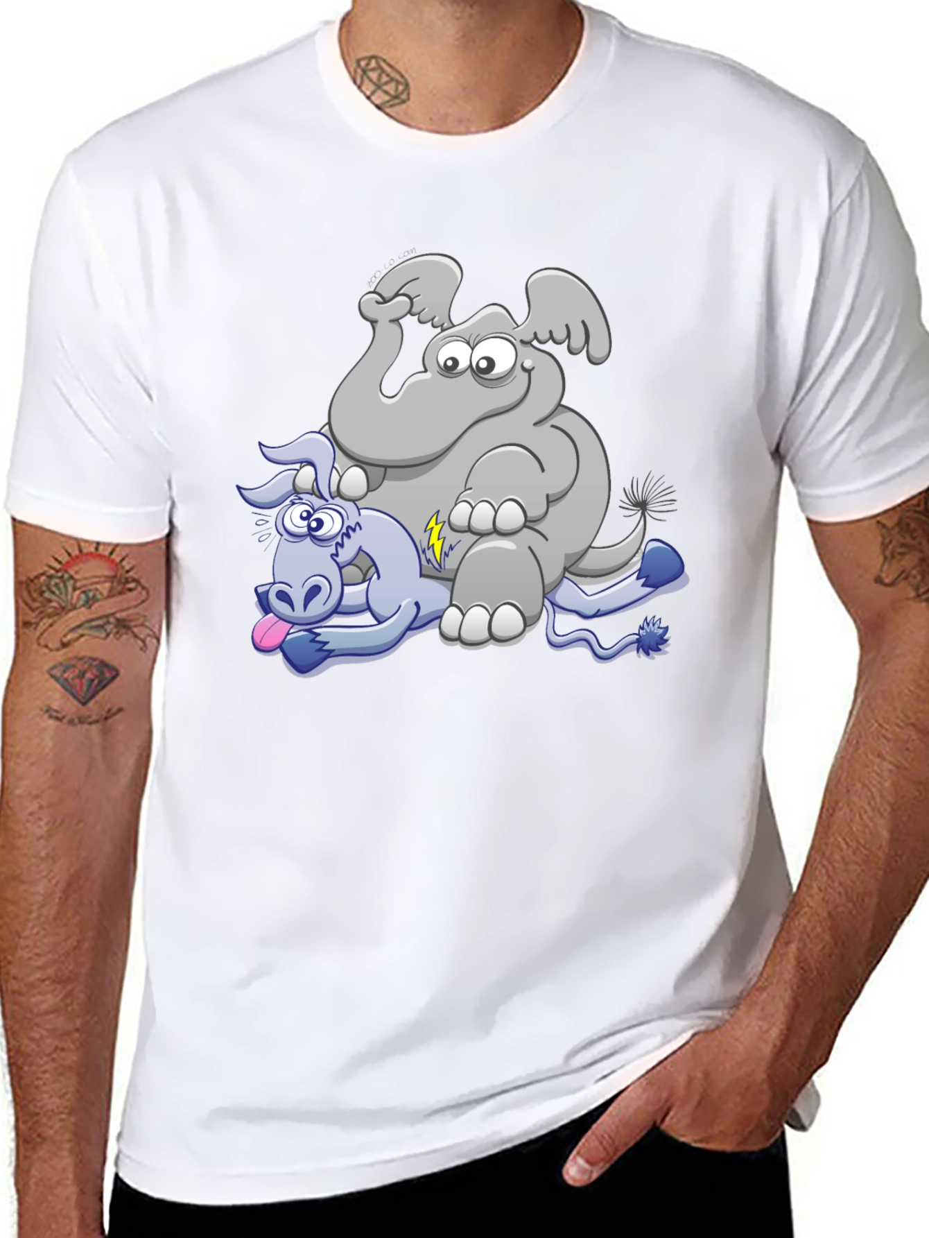 Elephant & Donkey Cartoon T-Shirt