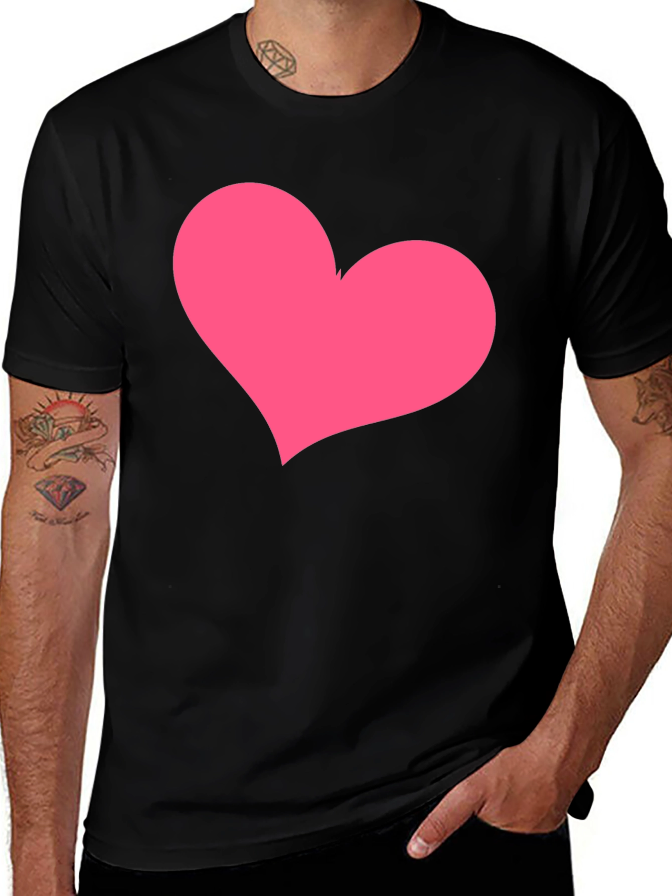 Black T-Shirt with Pink Heart Graphic