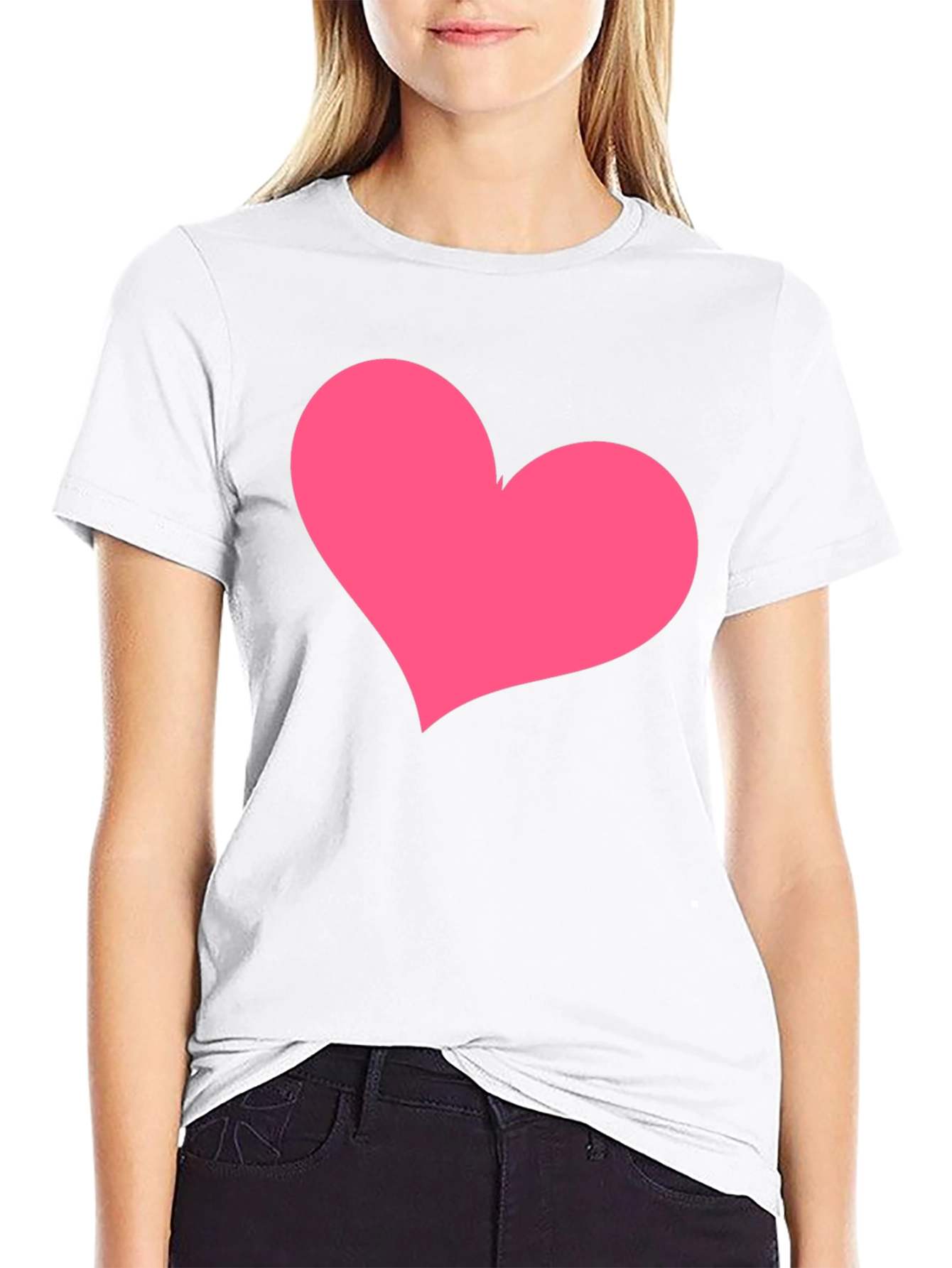 Black T-Shirt with Pink Heart Graphic
