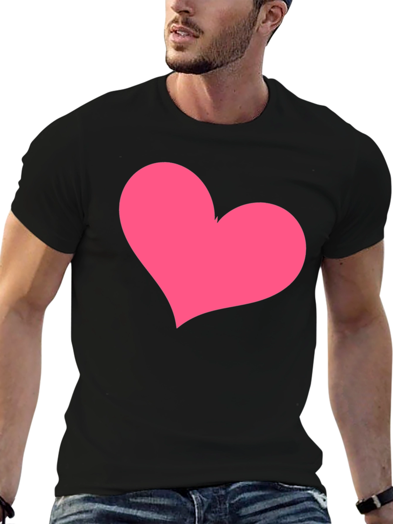 Black T-Shirt with Pink Heart Graphic