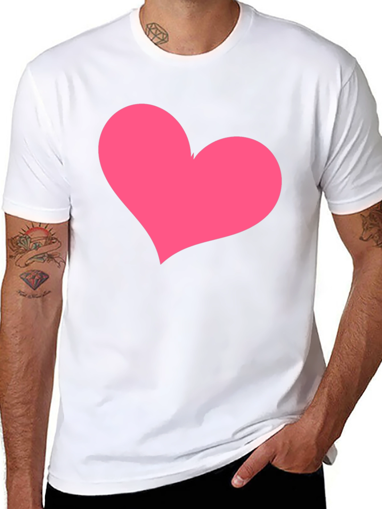 Black T-Shirt with Pink Heart Graphic