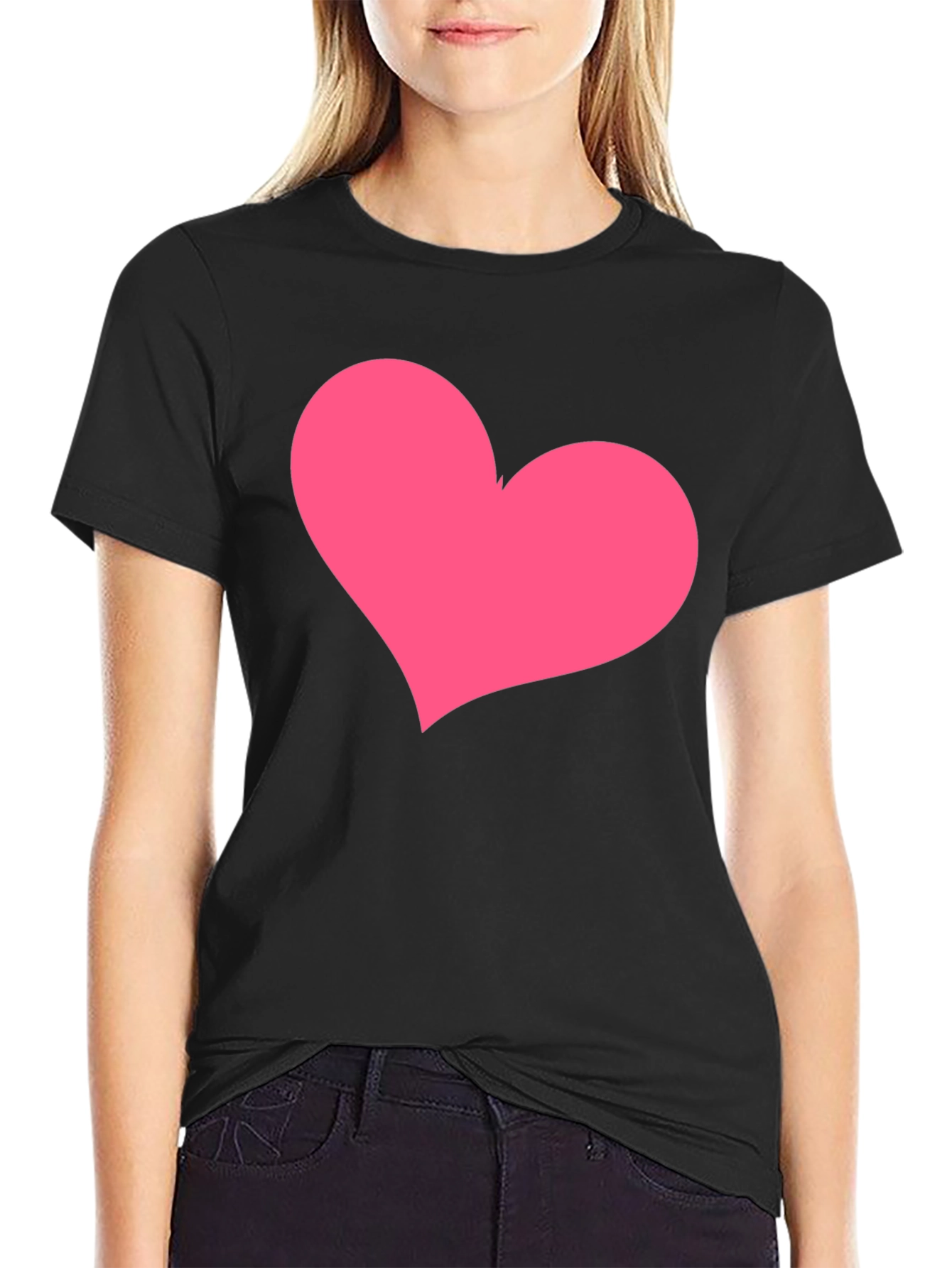 Black T-Shirt with Pink Heart Graphic
