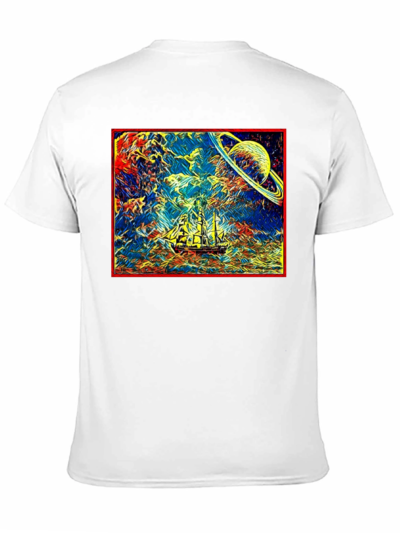 Cosmic Voyage T-Shirt - Saturn & Sailing Ship Tee