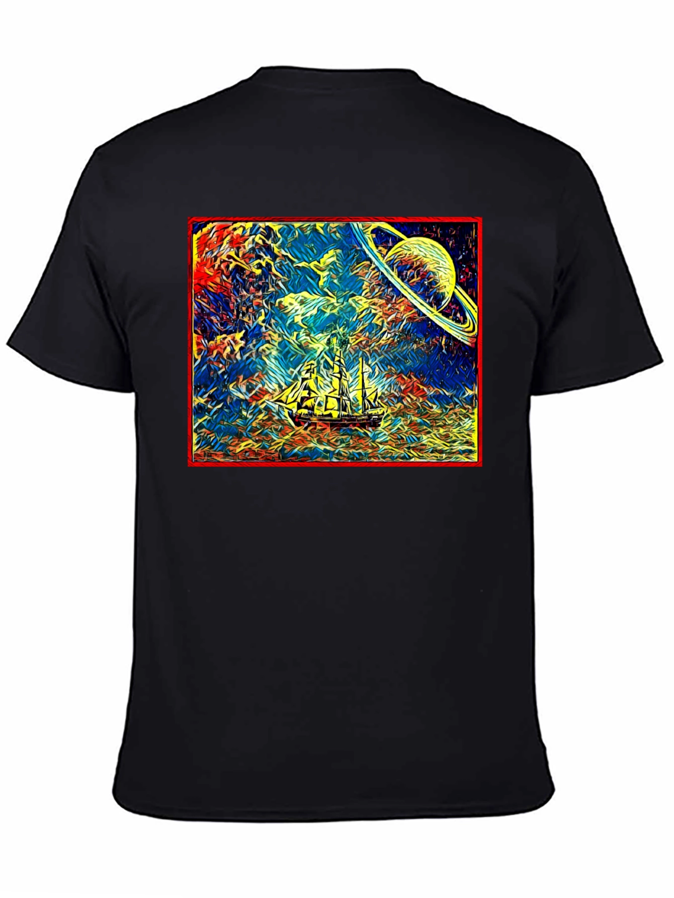 Cosmic Voyage T-Shirt - Saturn & Sailing Ship Tee