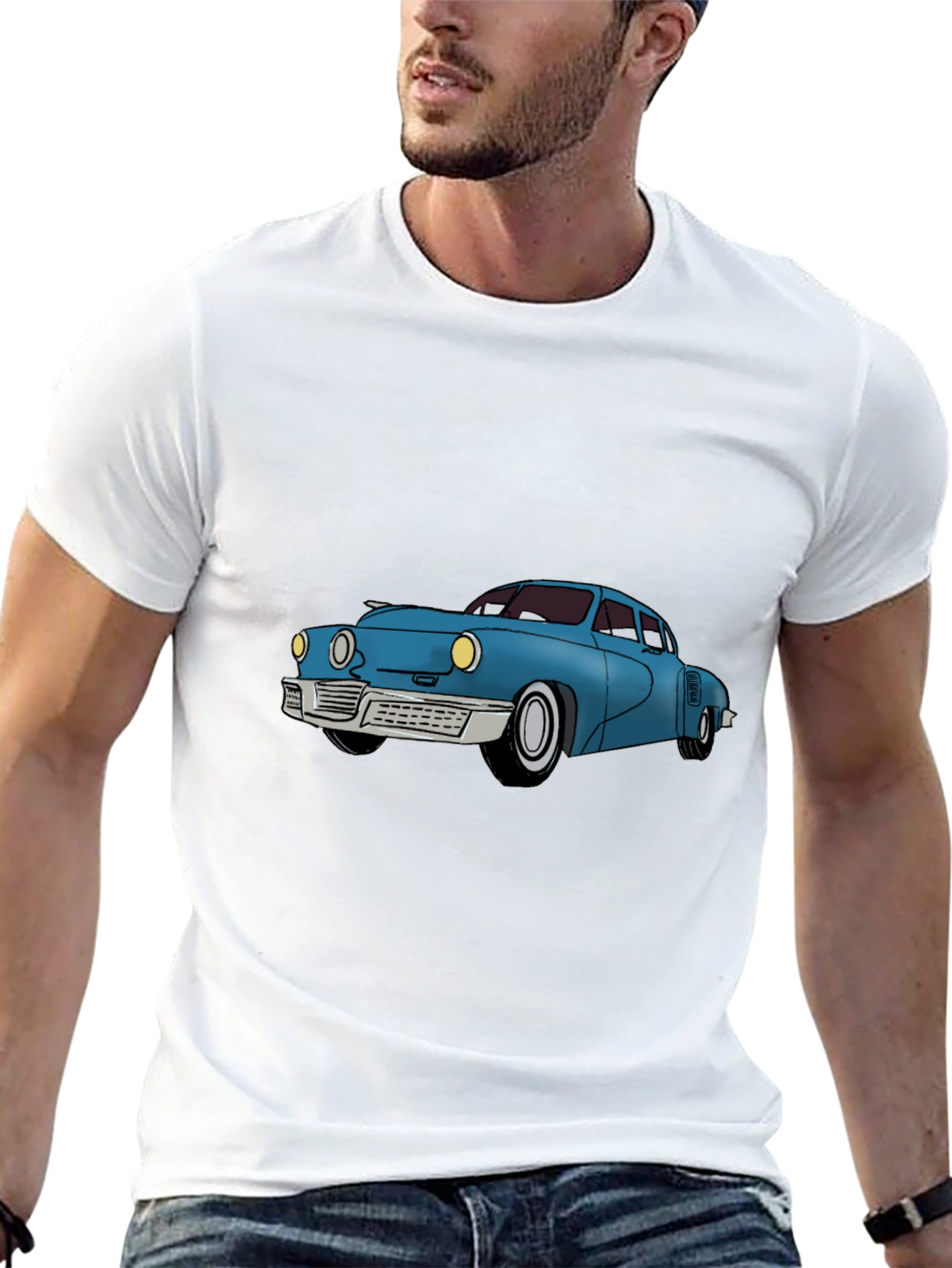 Classic Car Graphic Tee - Black Cotton T-Shirt