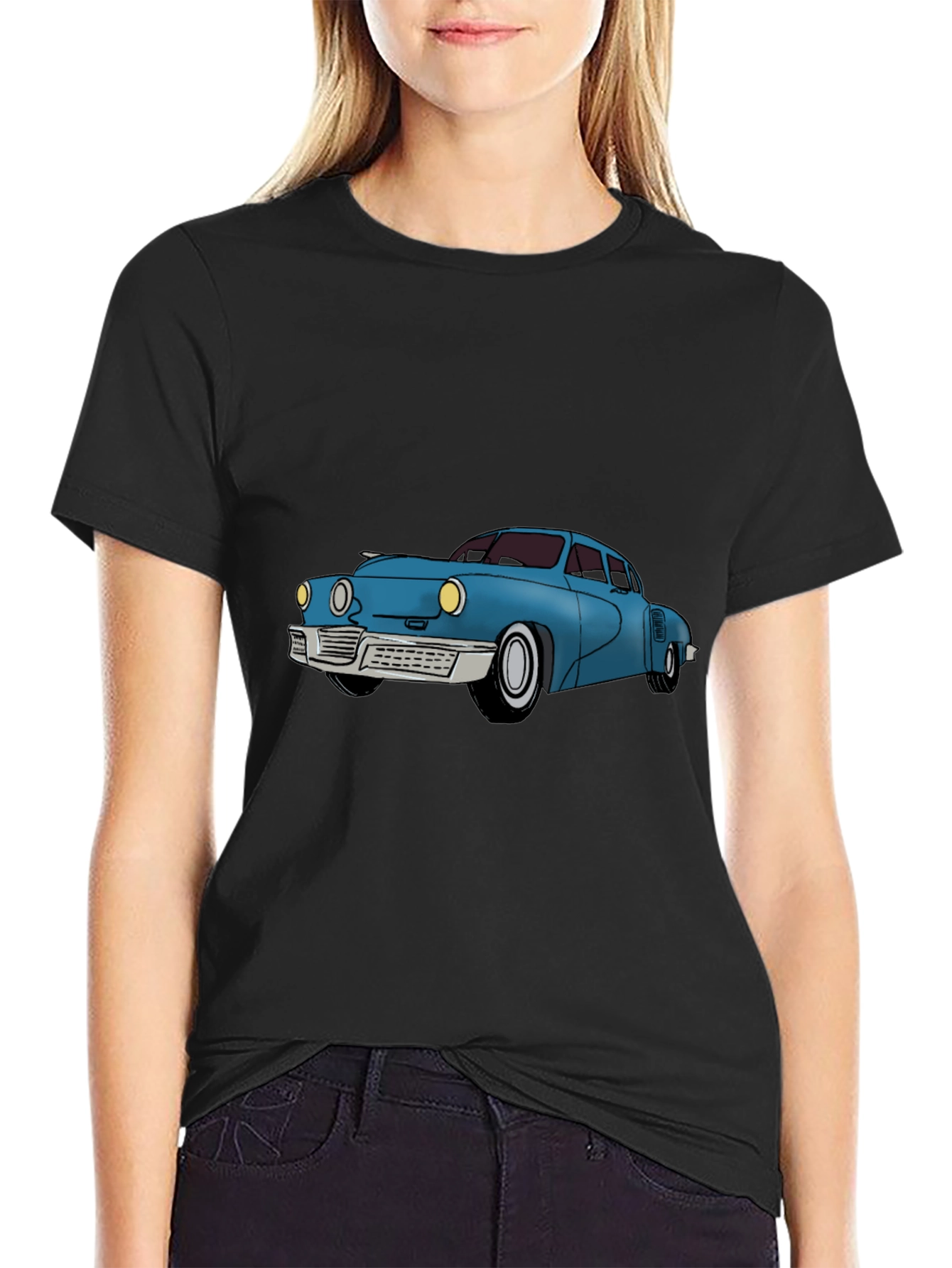 Classic Car Graphic Tee - Black Cotton T-Shirt