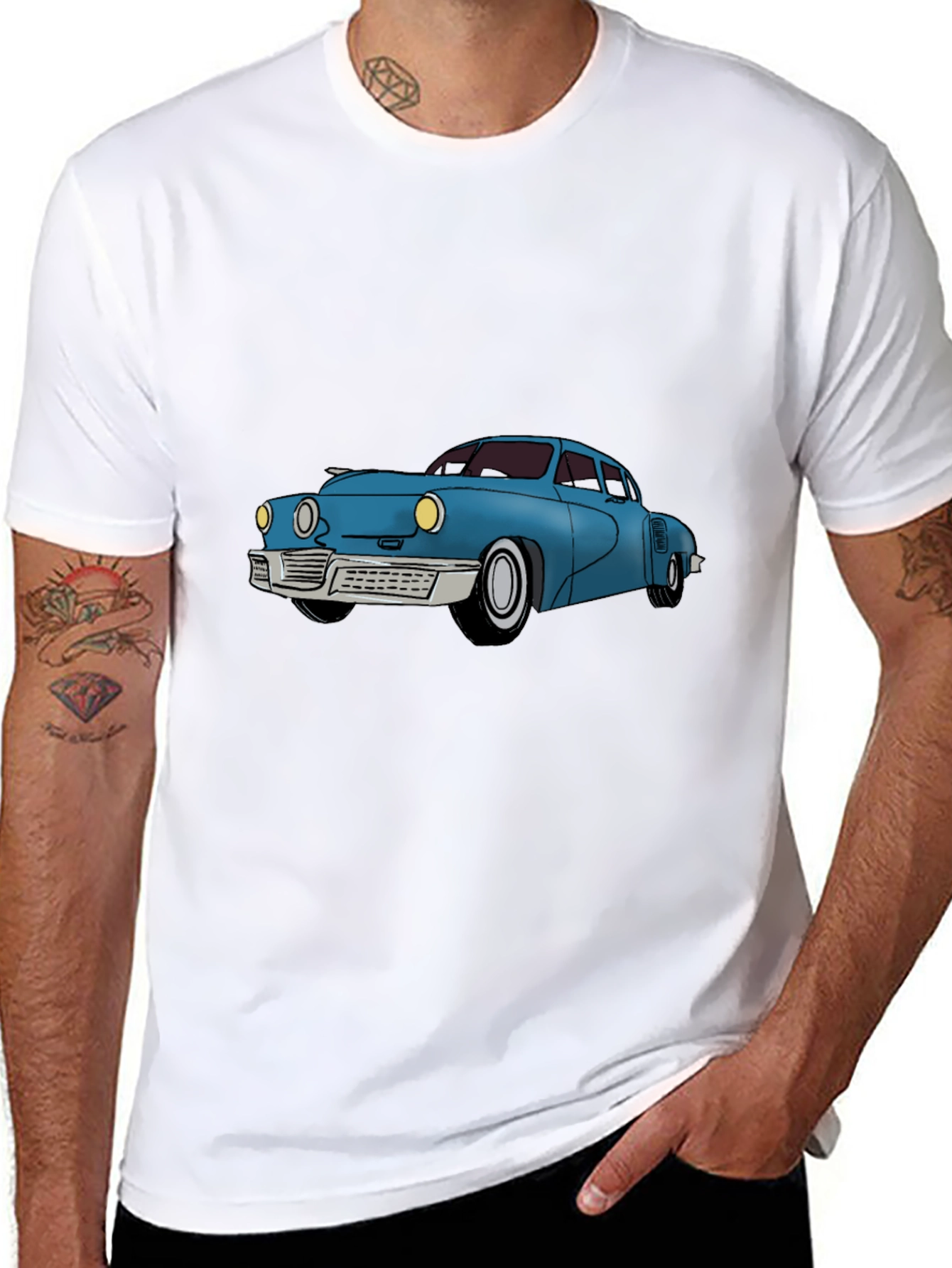 Classic Car Graphic Tee - Black Cotton T-Shirt