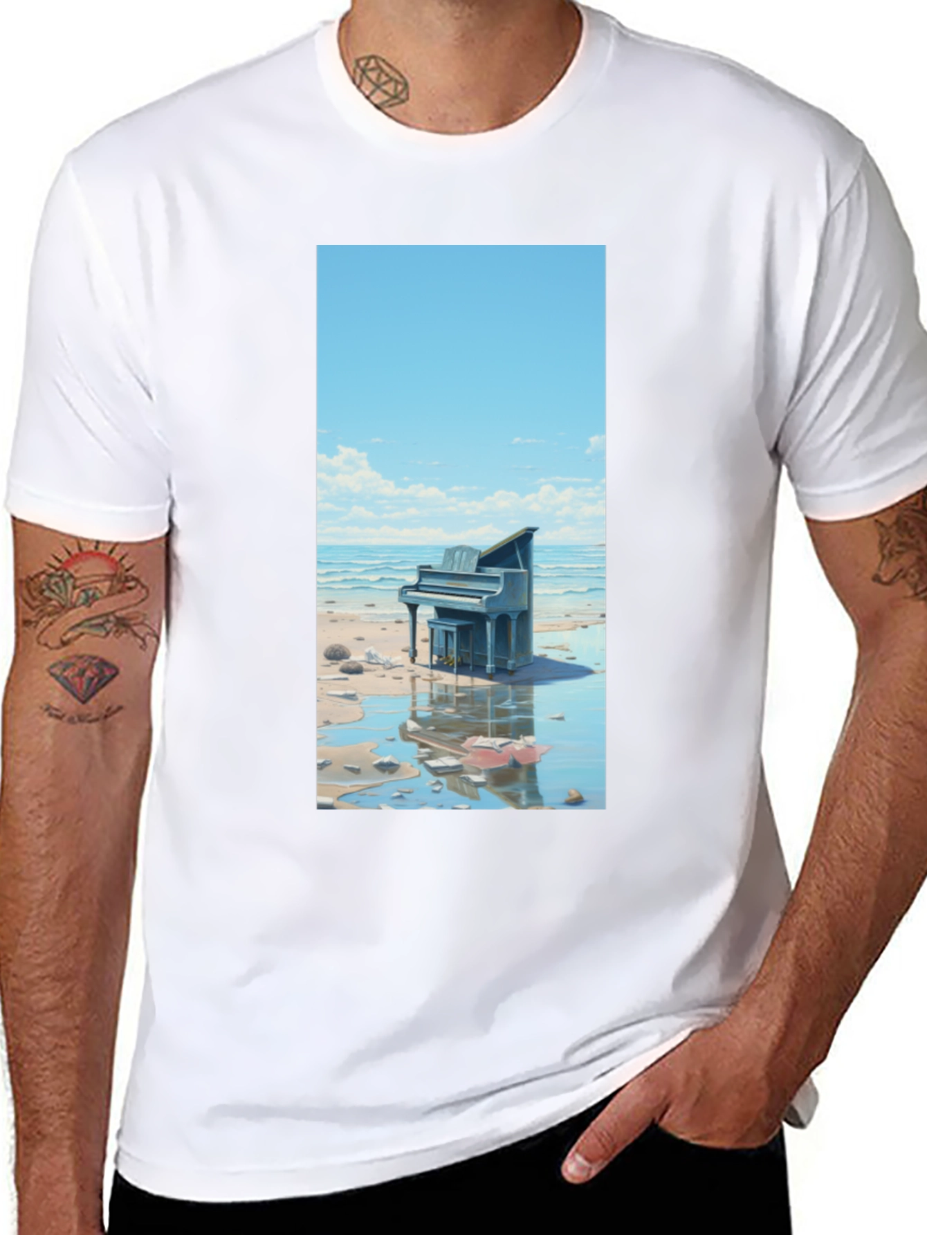Beach Piano Graphic Tee - Unique Design