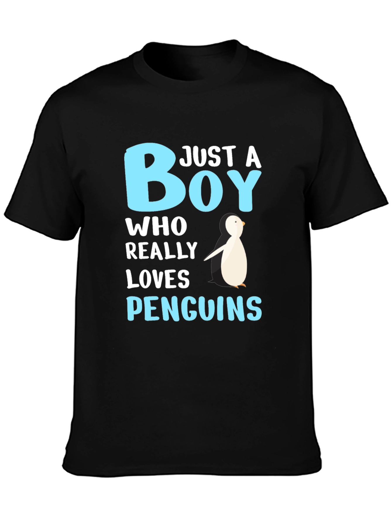 Just A Boy Who Loves Penguins Black T-Shirt