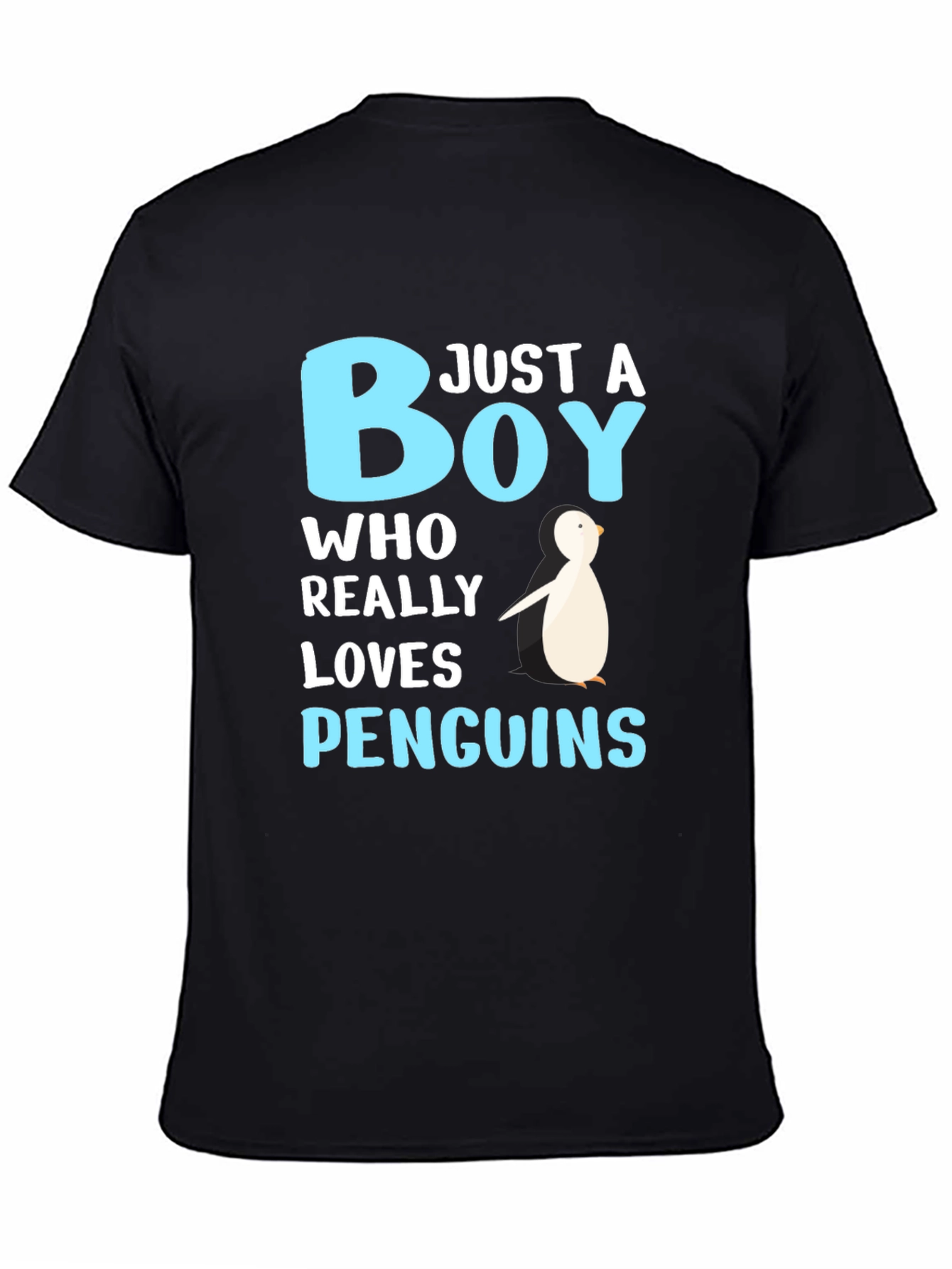Just A Boy Who Loves Penguins Black T-Shirt