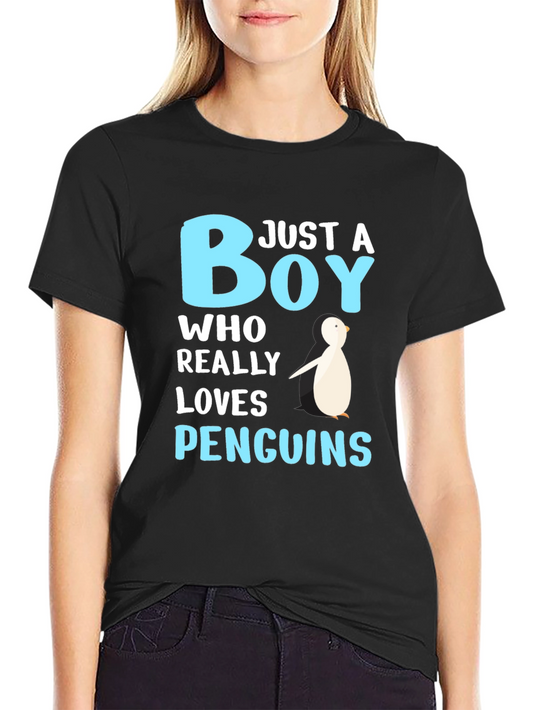 Just A Boy Who Loves Penguins Black T-Shirt