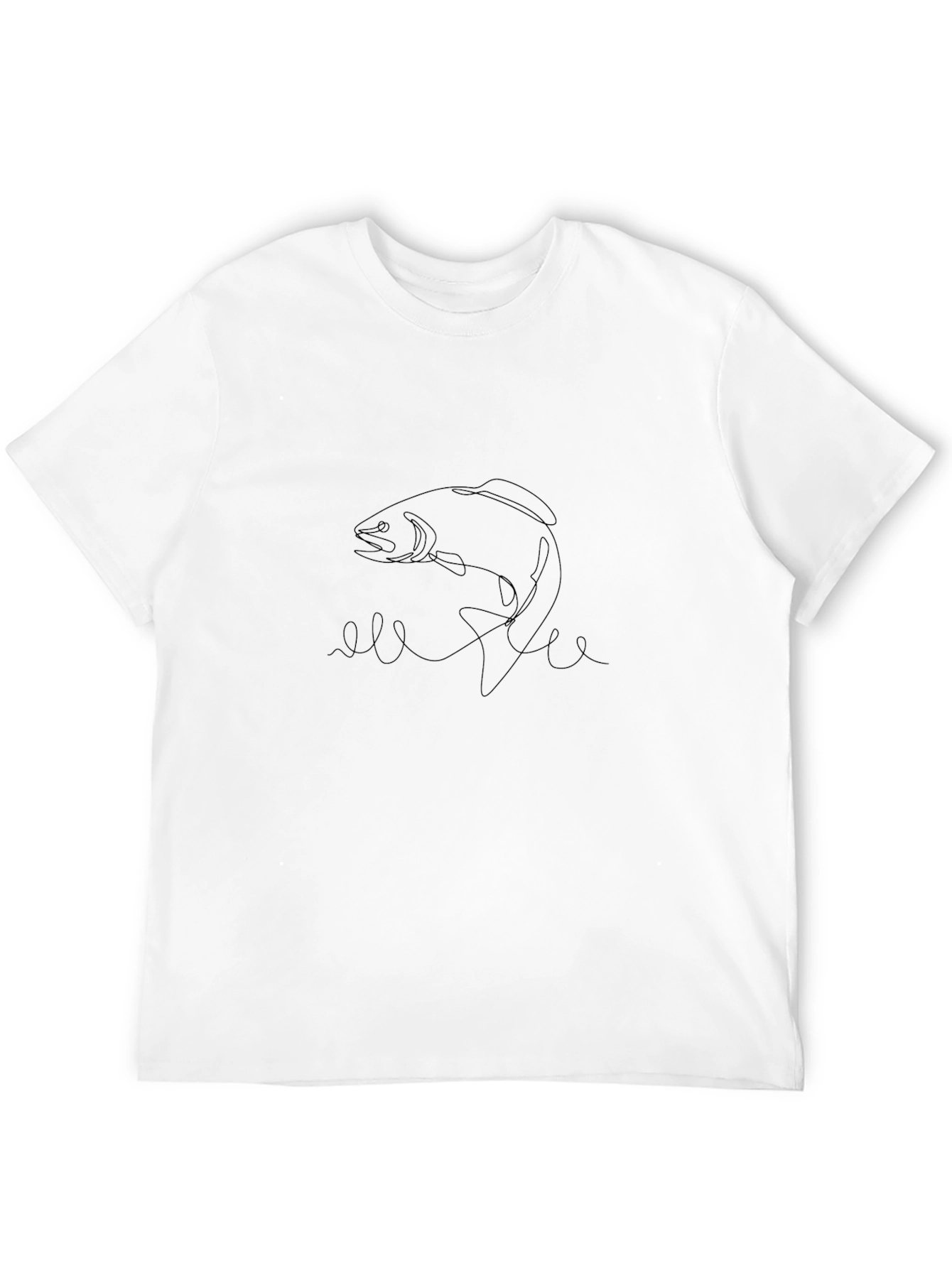 Minimalist Fish Line Art Black T-Shirt