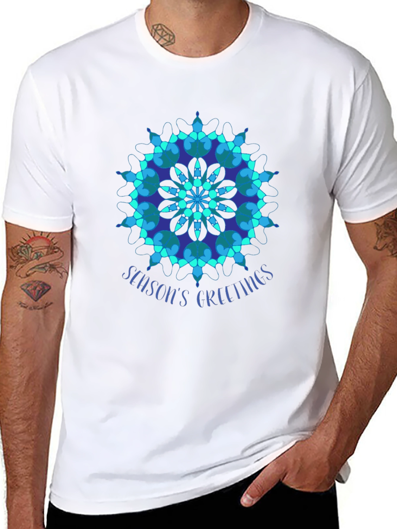 Seasons Greetings Snowflake Graphic Tee - Black