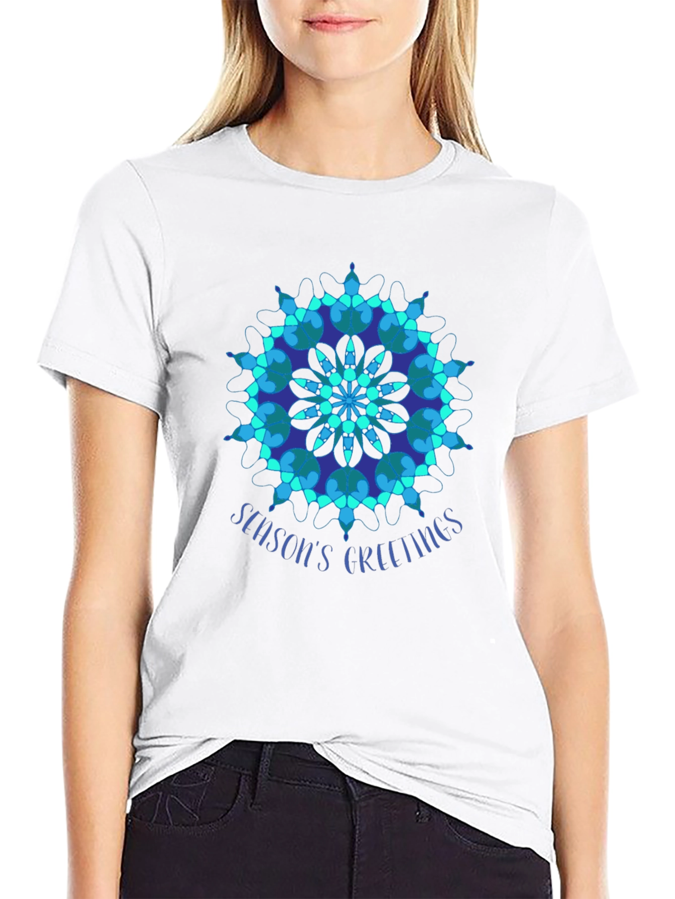 Seasons Greetings Snowflake Graphic Tee - Black