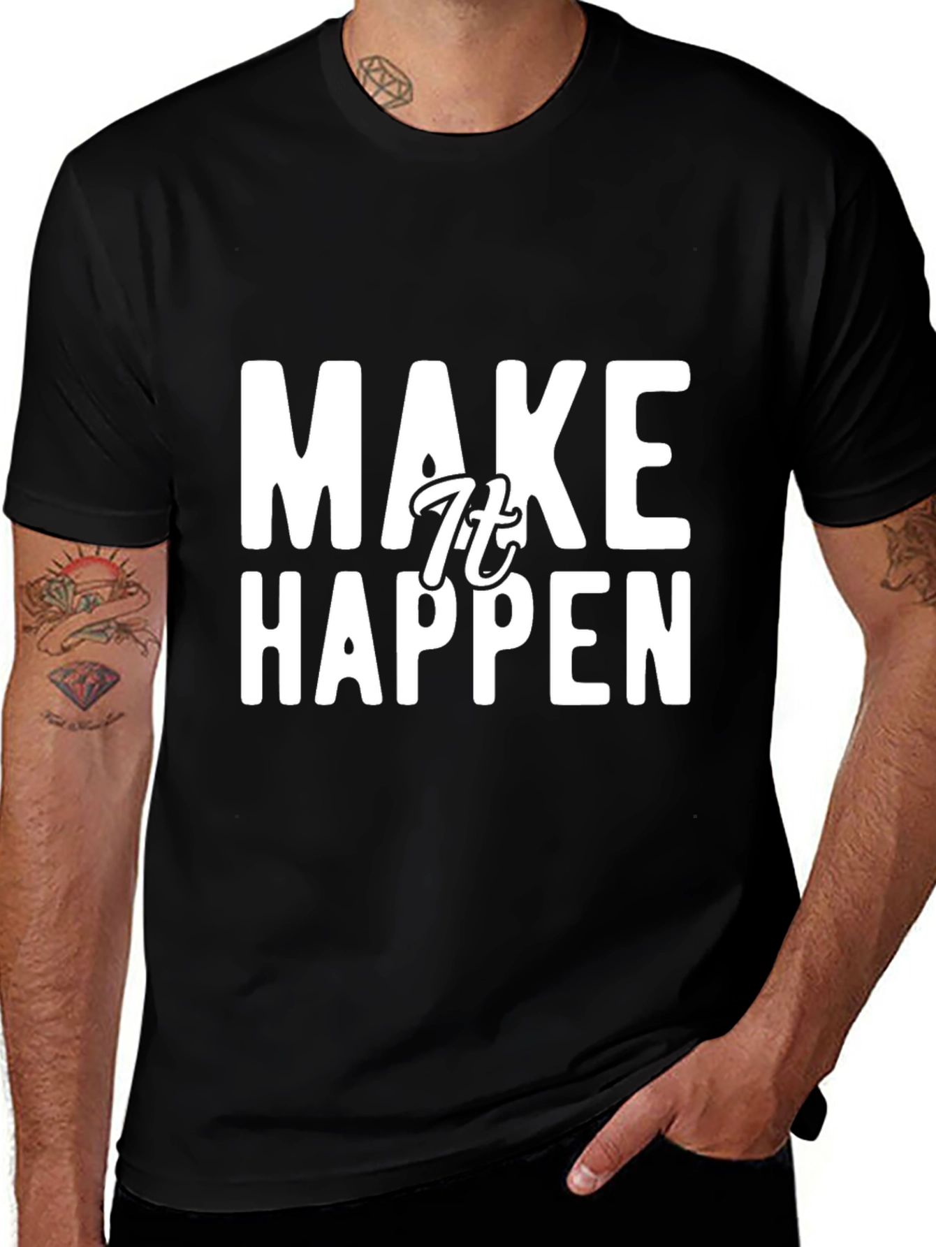 Make It Happen Graphic Tee - Motivational Black T-Shirt