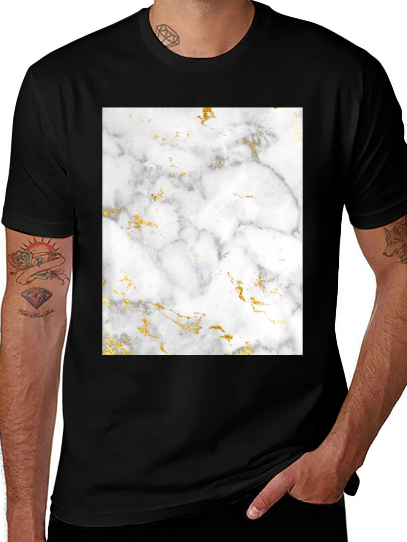 Marble Print Black T-Shirt
