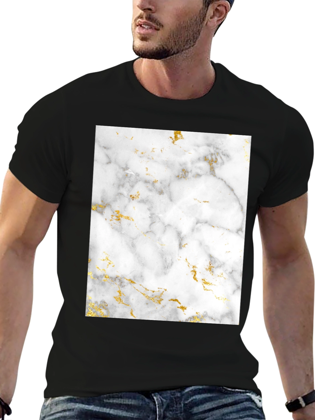 Marble Print Black T-Shirt