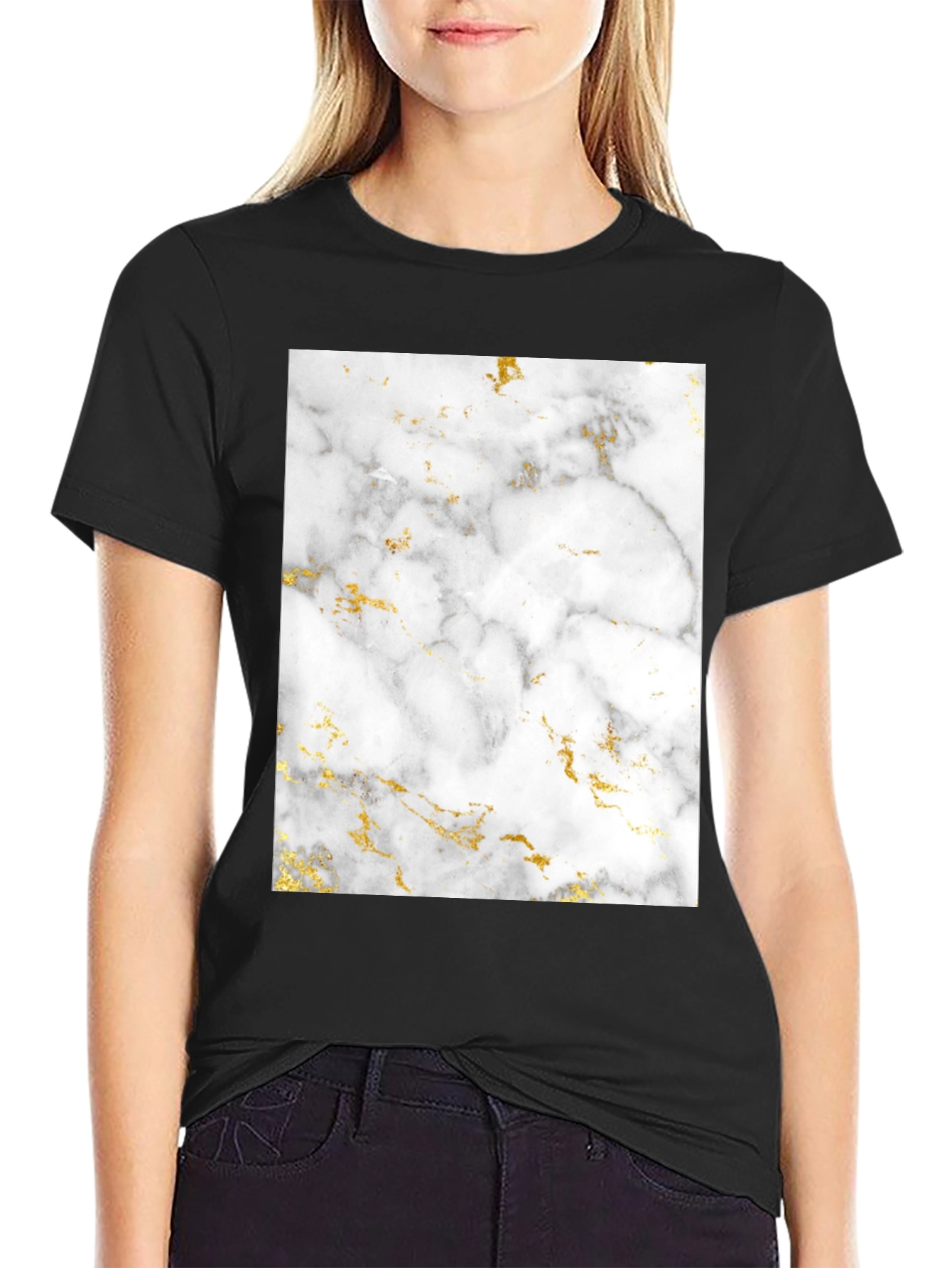 Marble Print Black T-Shirt